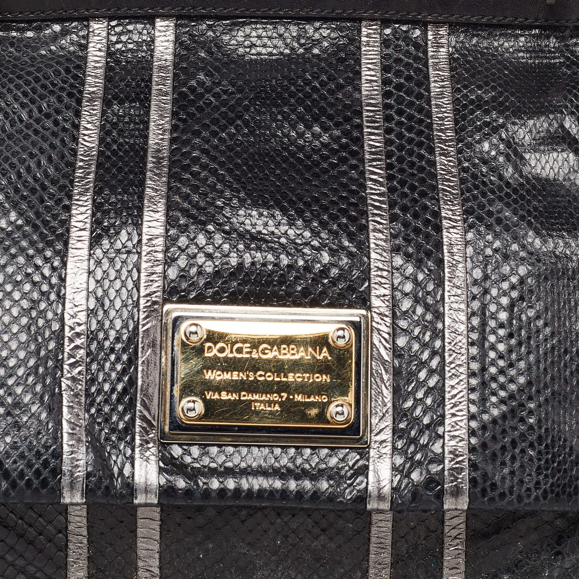 Dolce & Gabbana Schwarze Handtasche aus Schlangenhaut und Leder XL Miss Sicily Top Handle Bag im Angebot 2