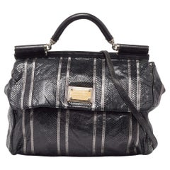 Dolce & Gabbana - Sac à main Top Handle Miss Sicily en cuir et peau de serpent noir XL