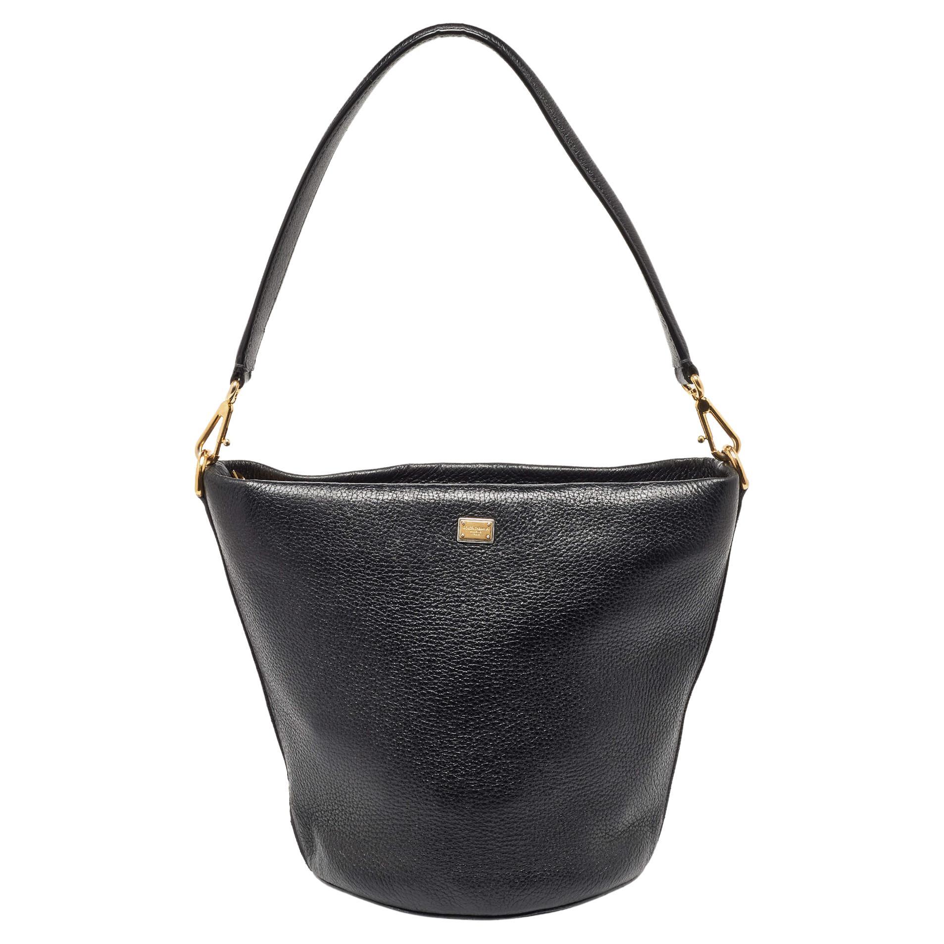 Dolce & Gabbana Black Soft Leather Bucket Bag For Sale