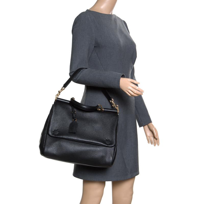Dolce & Gabbana Schwarzes weiches Leder Große Sicily Top Handle Tasche im Zustand „Neu“ in Dubai, Al Qouz 2