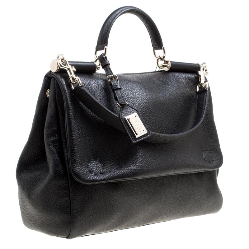 Dolce & Gabbana Schwarzes weiches Leder Große Sicily Top Handle Tasche Damen