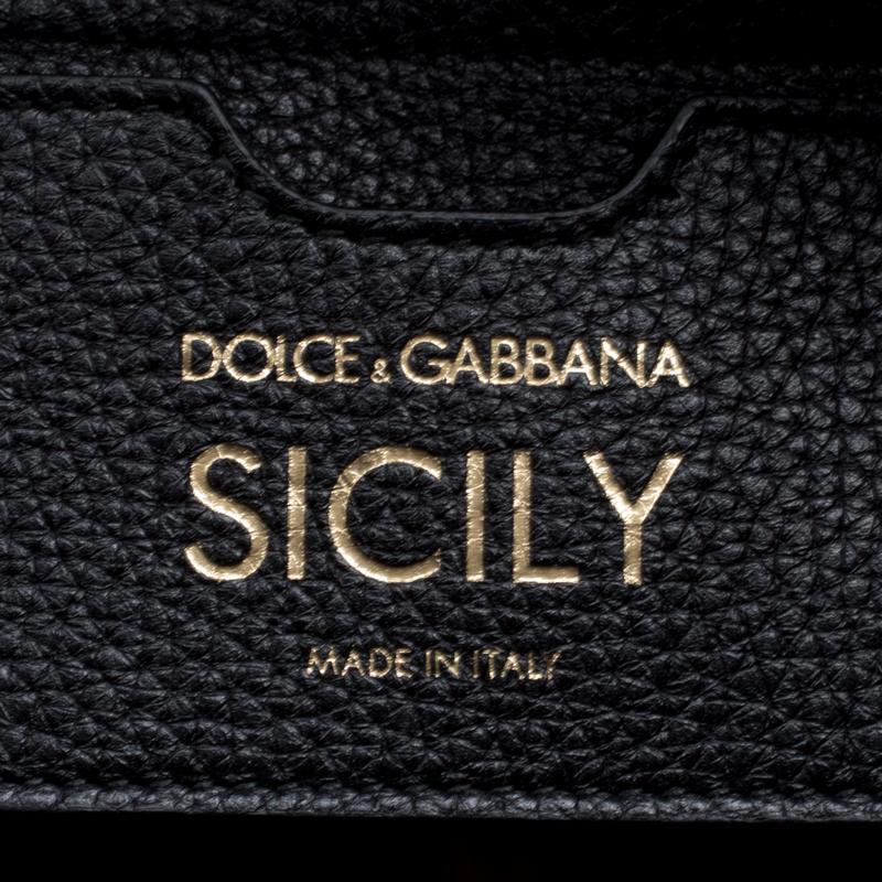 Dolce & Gabbana Schwarzes weiches Leder Große Sicily Top Handle Tasche 4