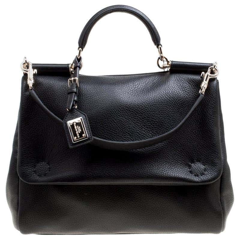 Dolce and Gabbana Black Soft Leather Large Sicily Top Handle Bag at 1stDibs