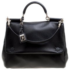 Dolce & Gabbana Schwarzes weiches Leder Große Sicily Top Handle Tasche