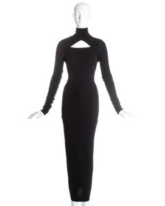 Dolce & Gabbana maxivestido ceñido de licra negra con recorte, c. 1990