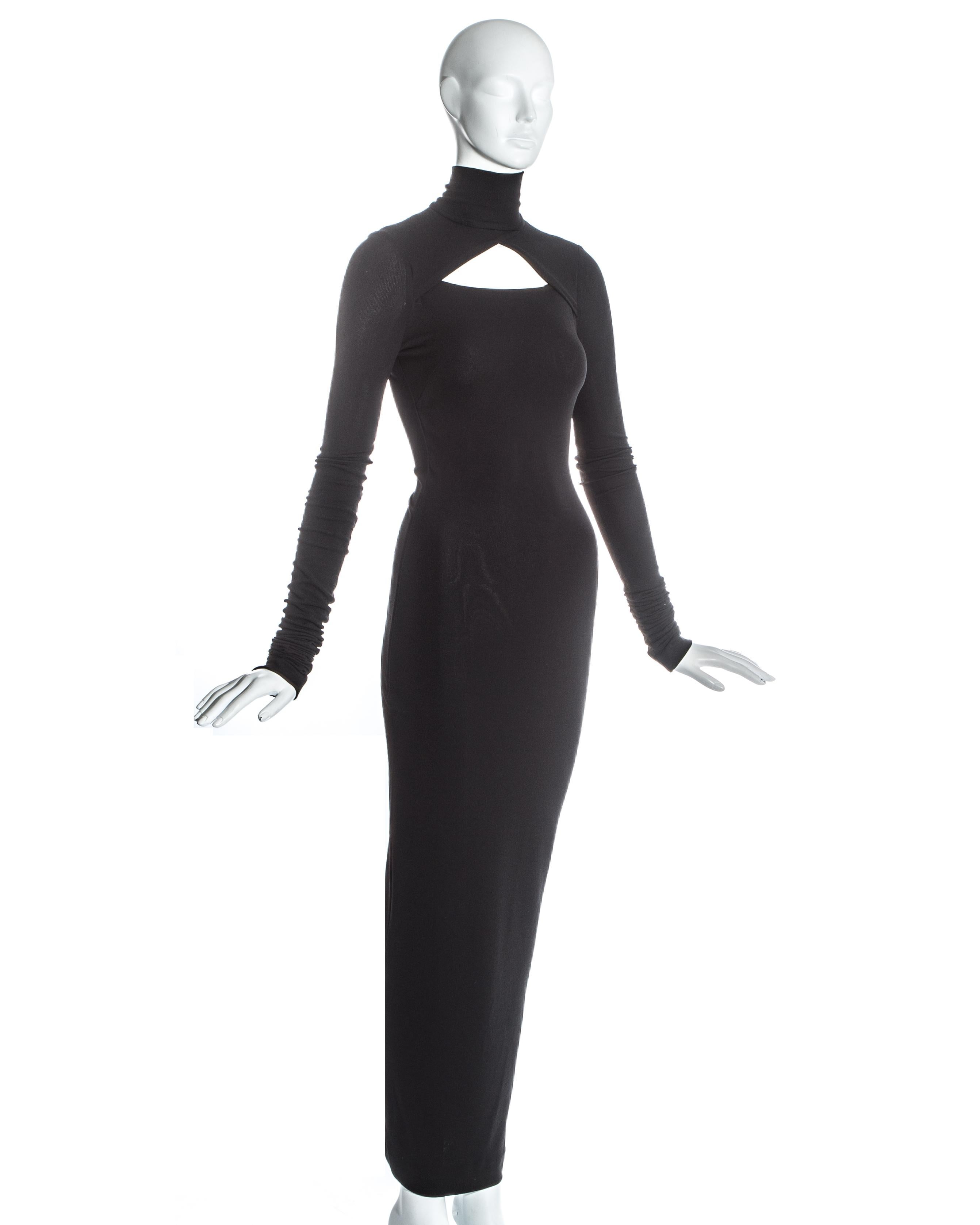 Dolce And Gabbana Black Spandex Figure Hugging Maxi Dress With Cut Out C 1990s For Sale At