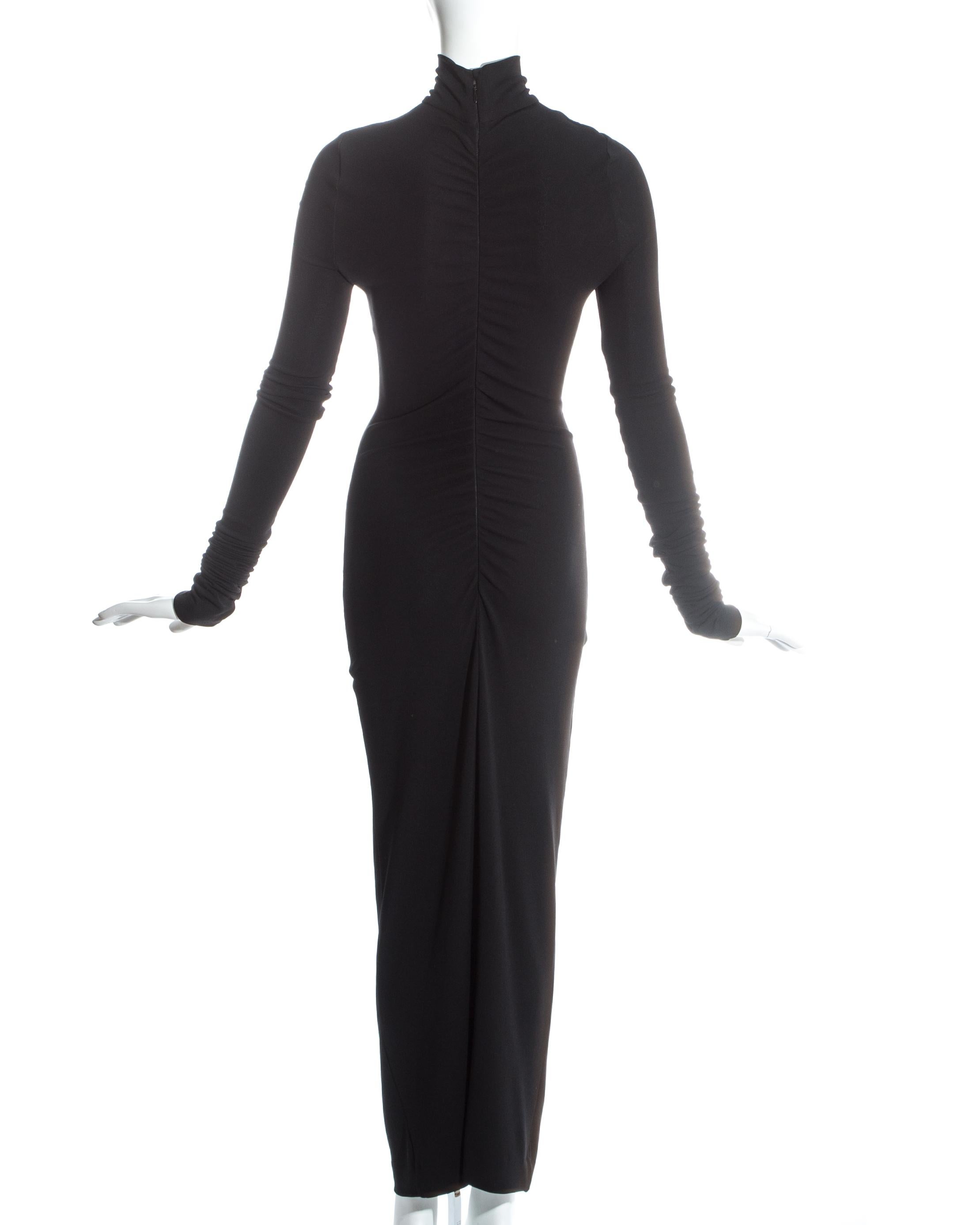 Women's Dolce & Gabbana black spandex figure hugging maxi dress with cut out, c. 1990s For Sale