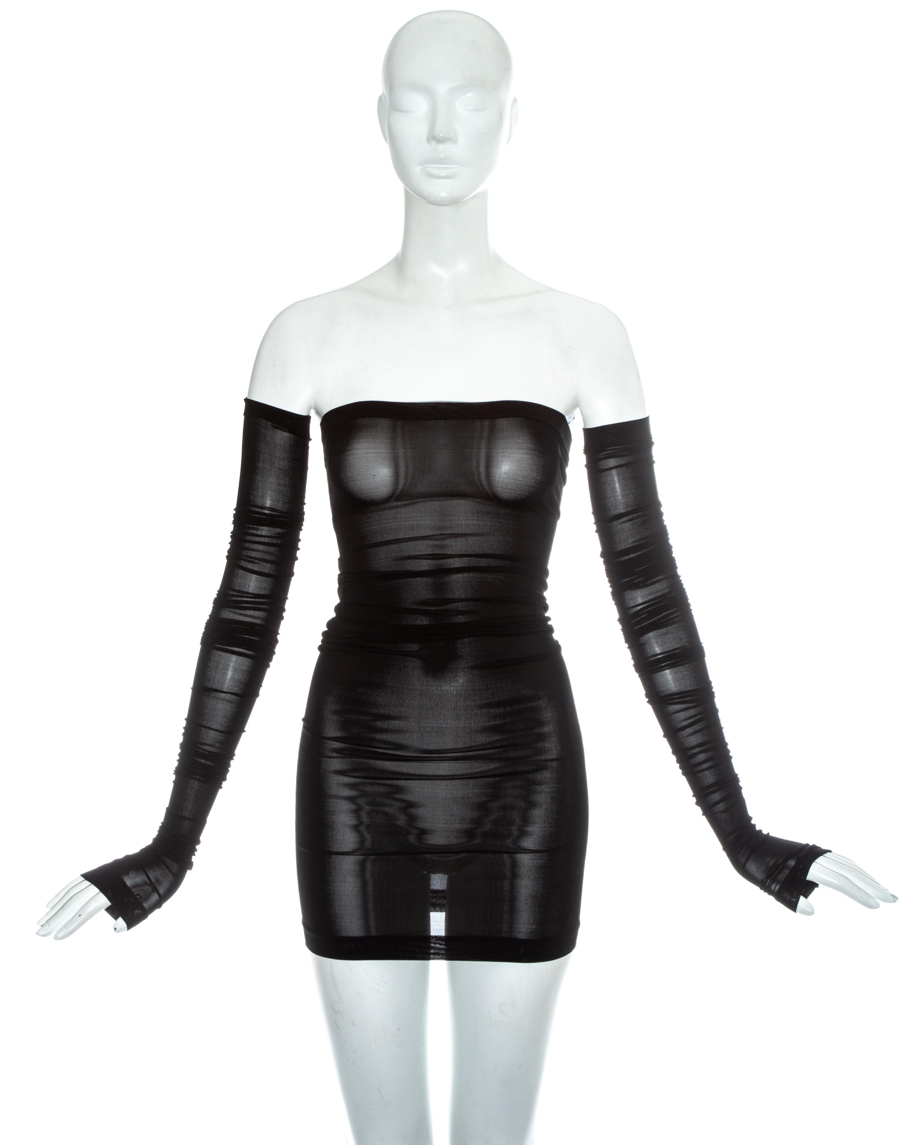 Dolce & Gabbana black spandex figure hugging strapless mini dress and detaches sleeves

Spring-Summer 2003