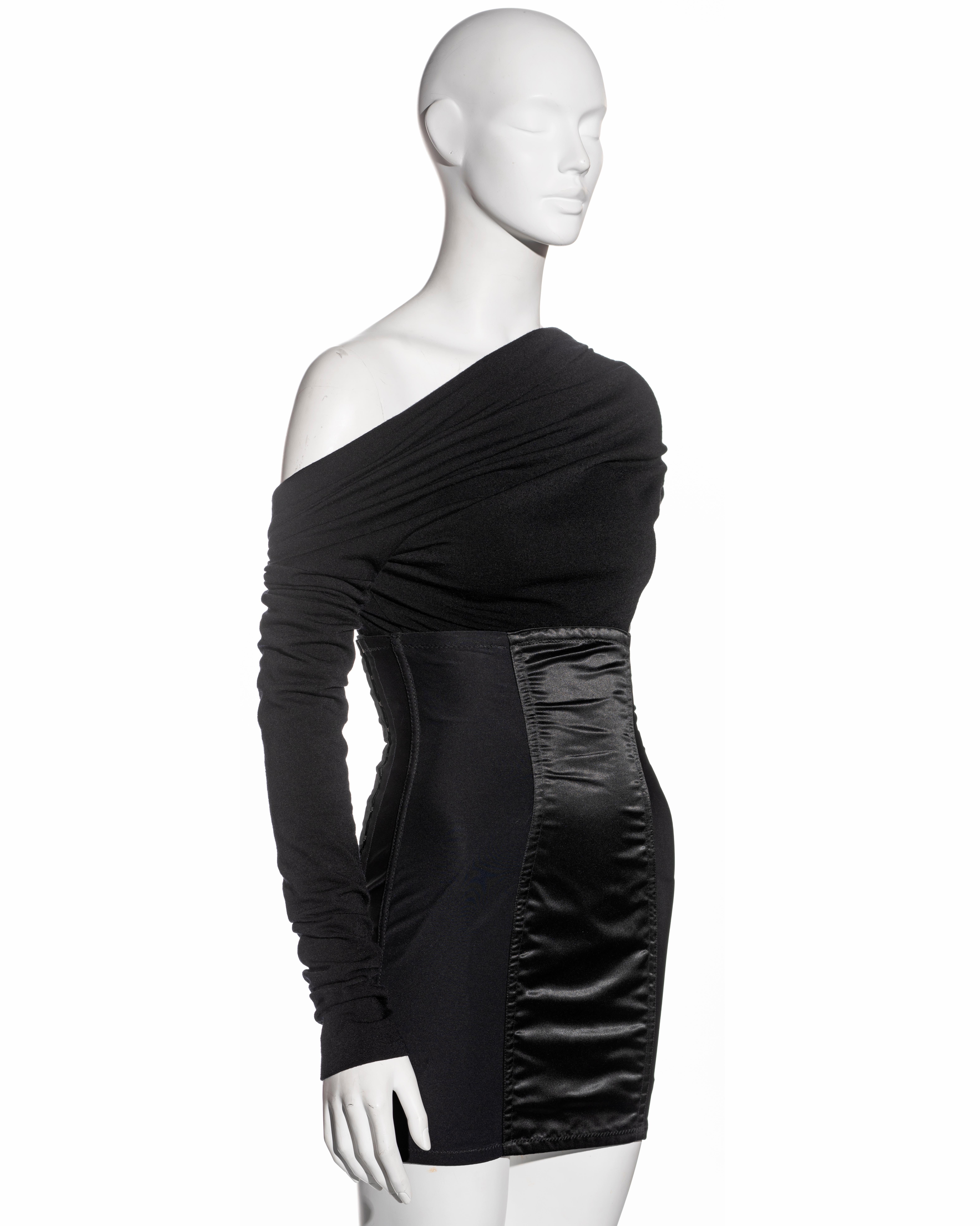 Black Dolce & Gabbana black spandex long sleeve mini dress, ss 1992 For Sale