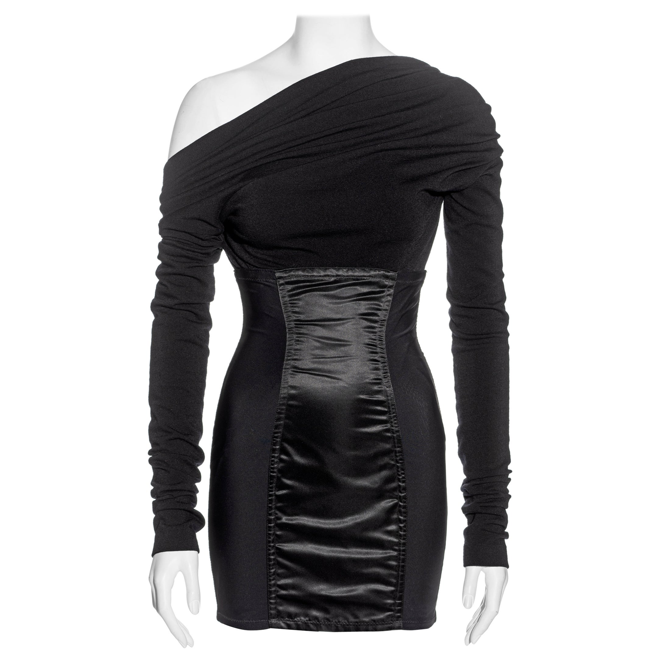 Dolce & Gabbana Schwarzes langärmeliges Minikleid aus spandex mit langen Ärmeln, F/S 1992