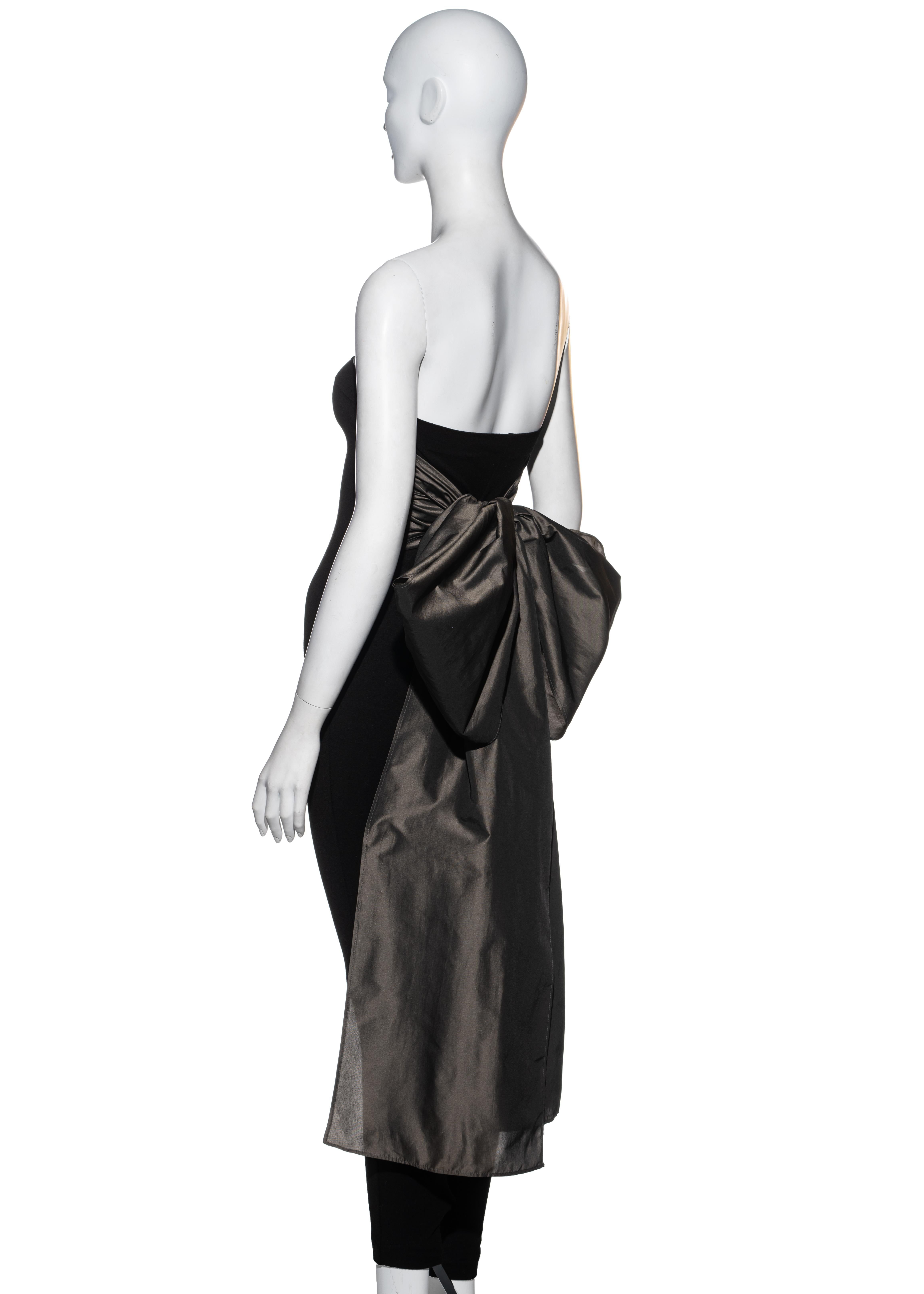 Women's Dolce & Gabbana black strapless jumpsuit with large taffeta bow, fw 1991