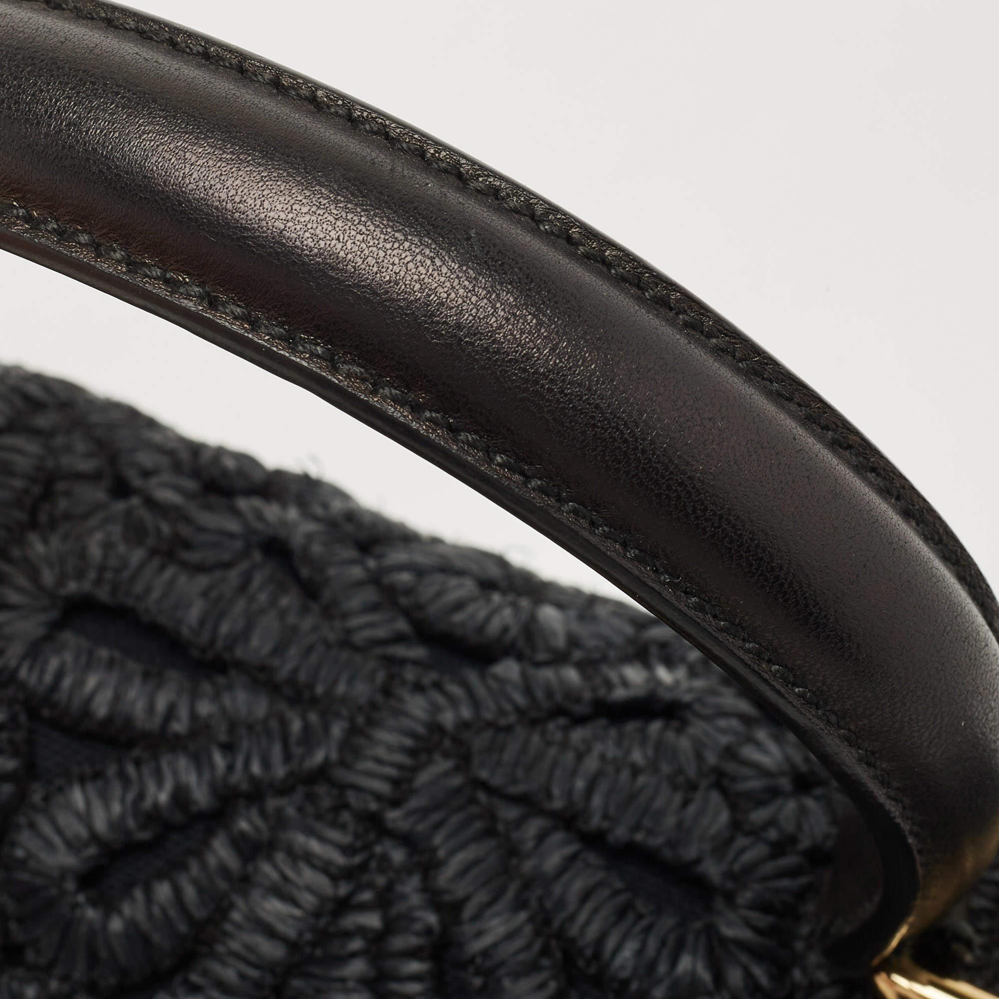 Dolce & Gabbana Black Straw and Leather Miss Dolce Top Handle Bag 6