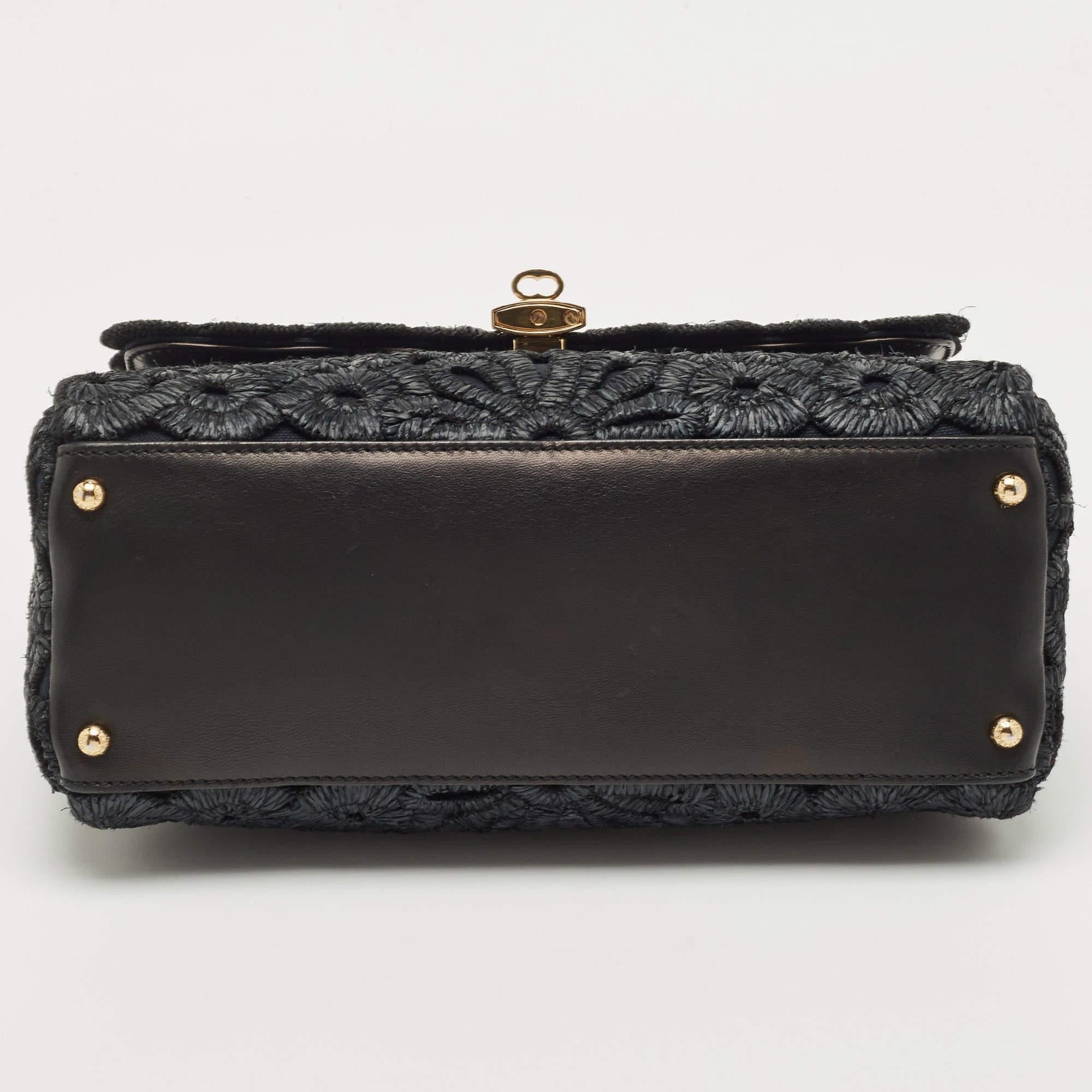 Dolce & Gabbana Black Straw and Leather Miss Dolce Top Handle Bag 8