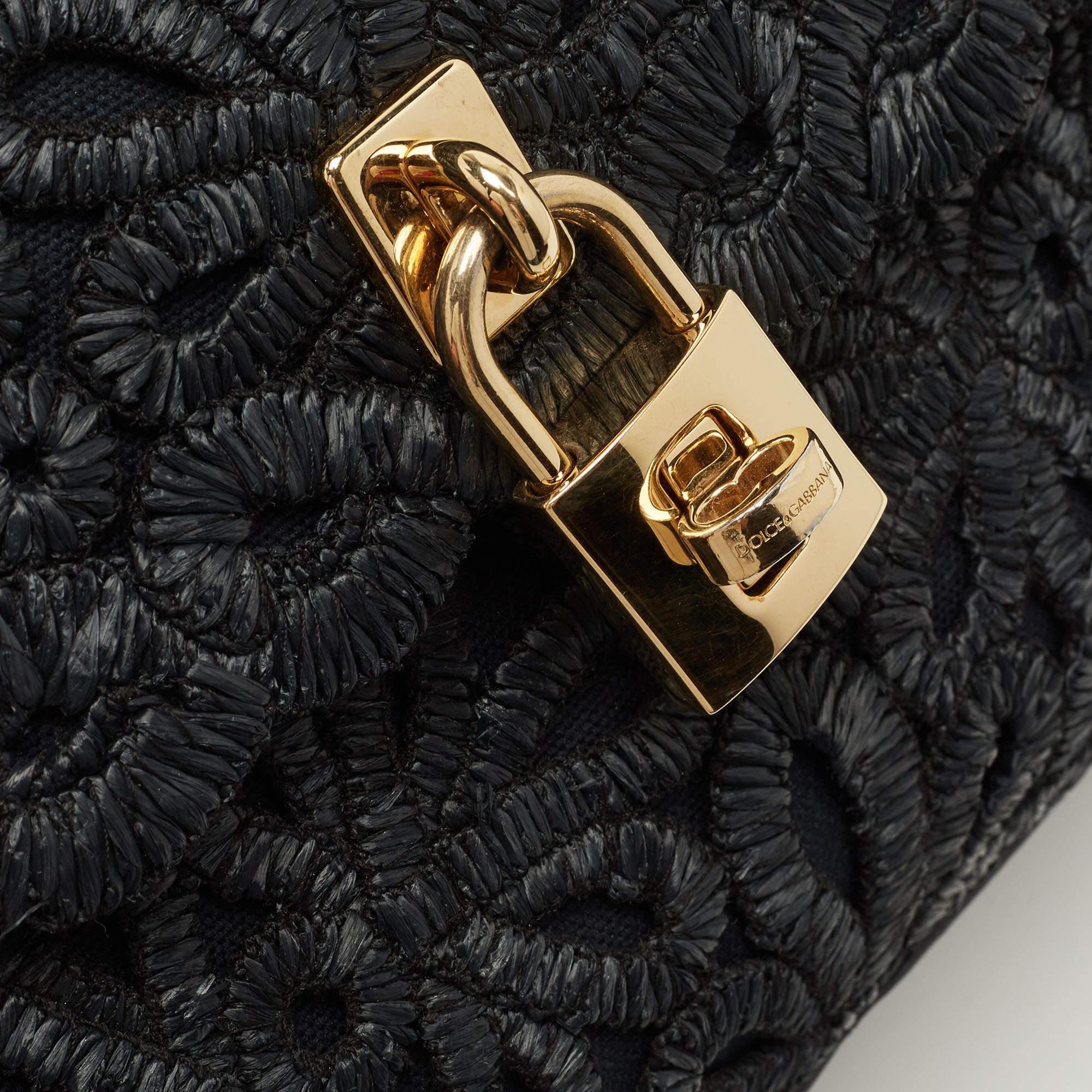 Dolce & Gabbana Black Straw and Leather Miss Dolce Top Handle Bag 9