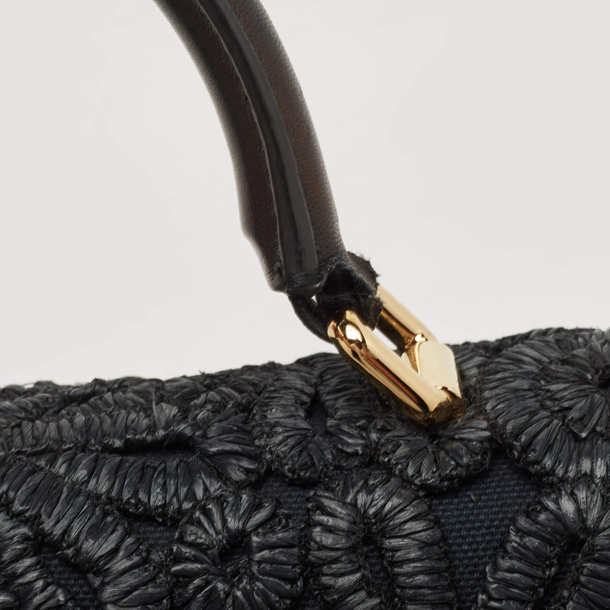 Dolce & Gabbana Black Straw and Leather Miss Dolce Top Handle Bag 10