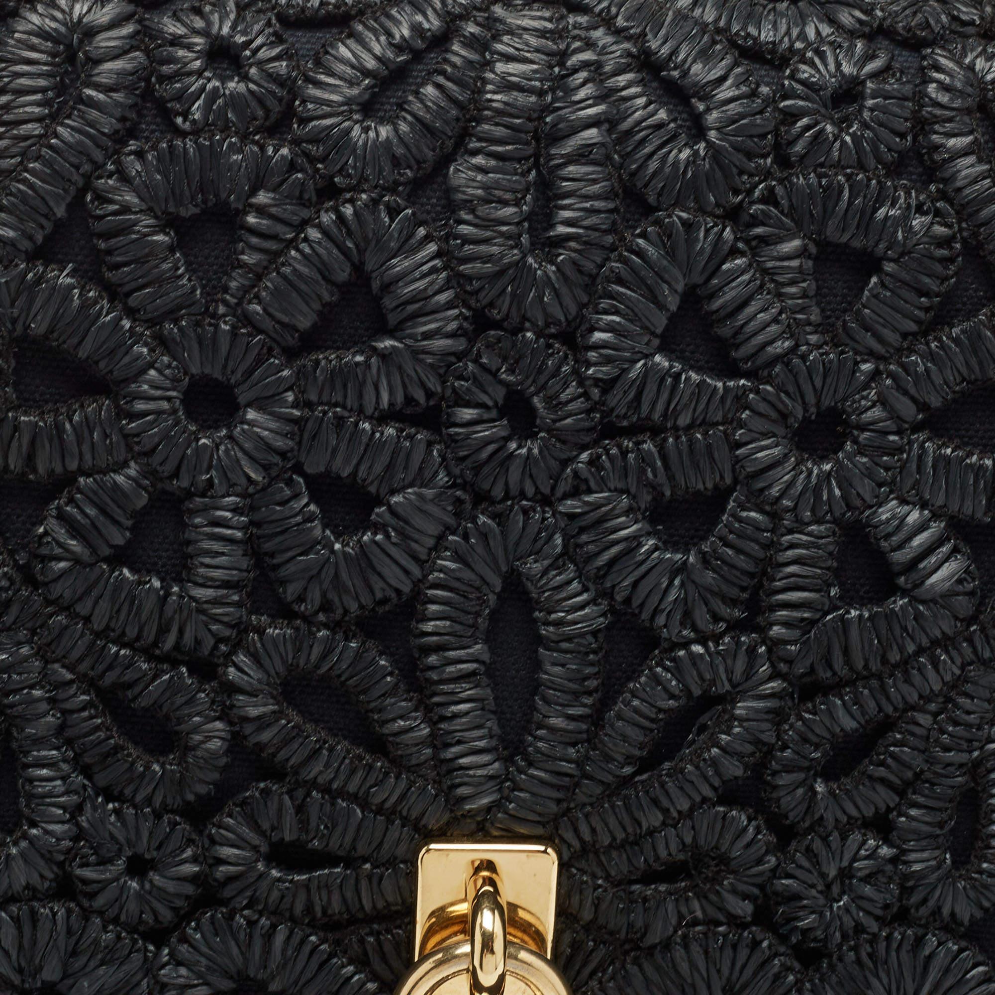 Dolce & Gabbana Black Straw and Leather Miss Dolce Top Handle Bag 11