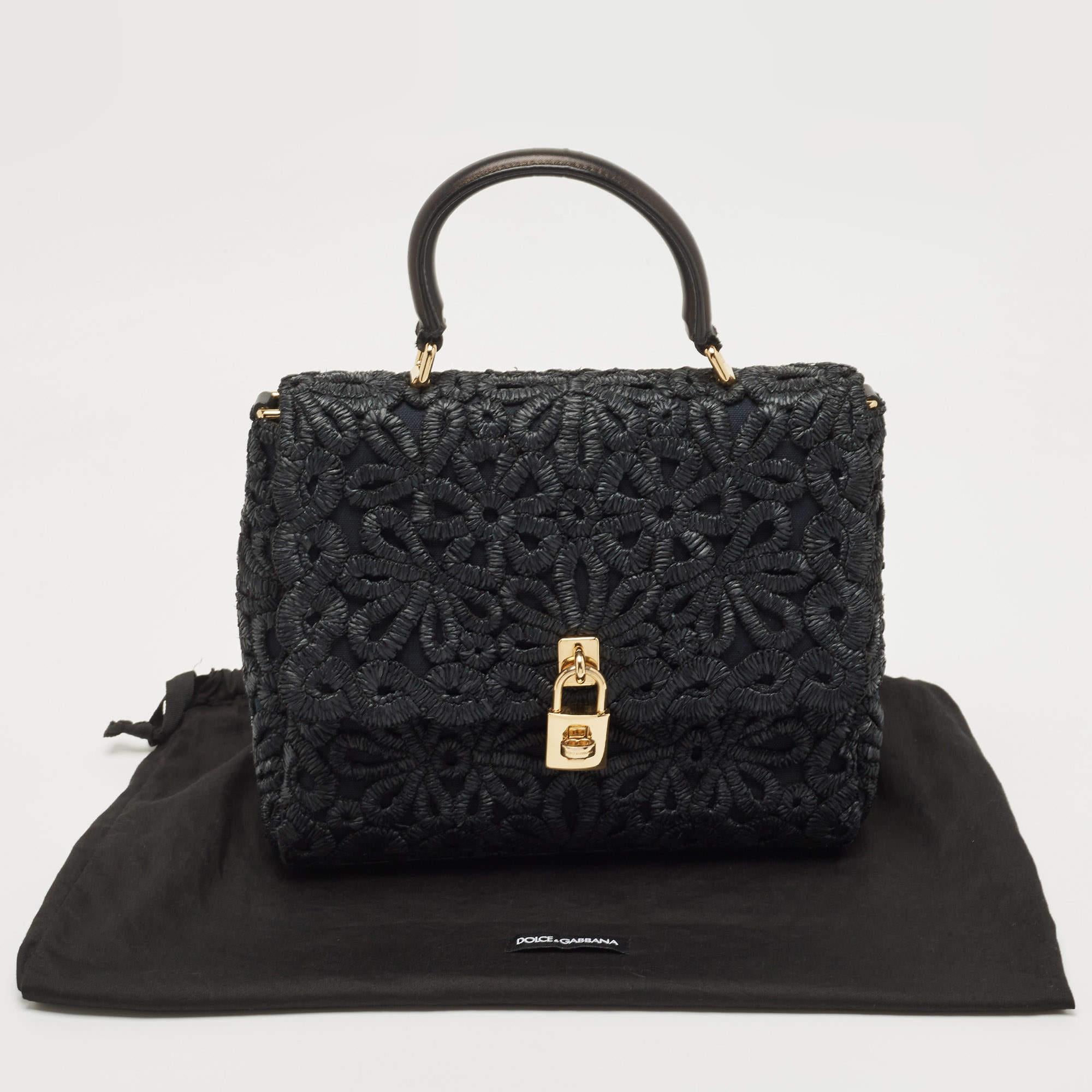 Dolce & Gabbana Black Straw and Leather Miss Dolce Top Handle Bag 13