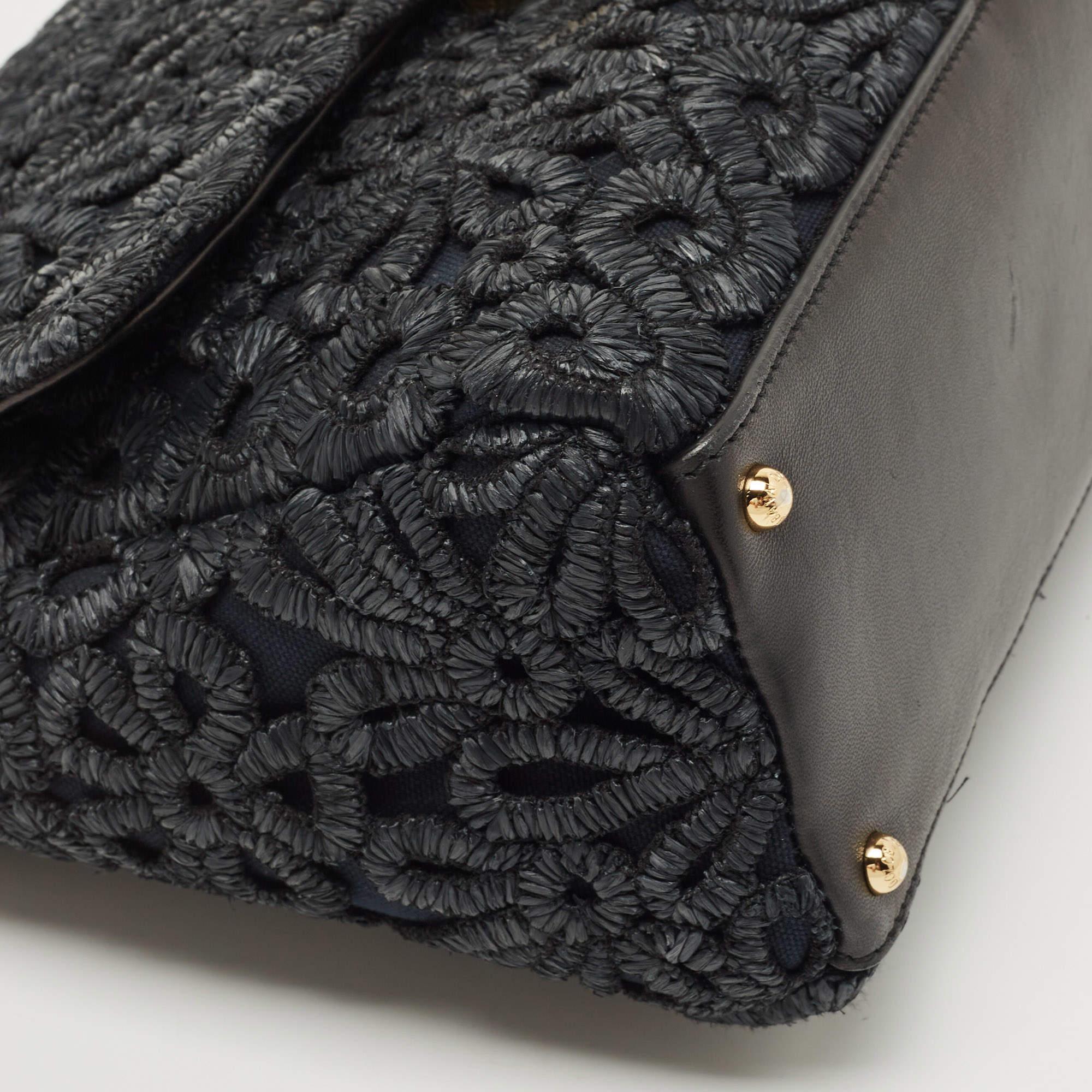 Dolce & Gabbana Black Straw and Leather Miss Dolce Top Handle Bag 1