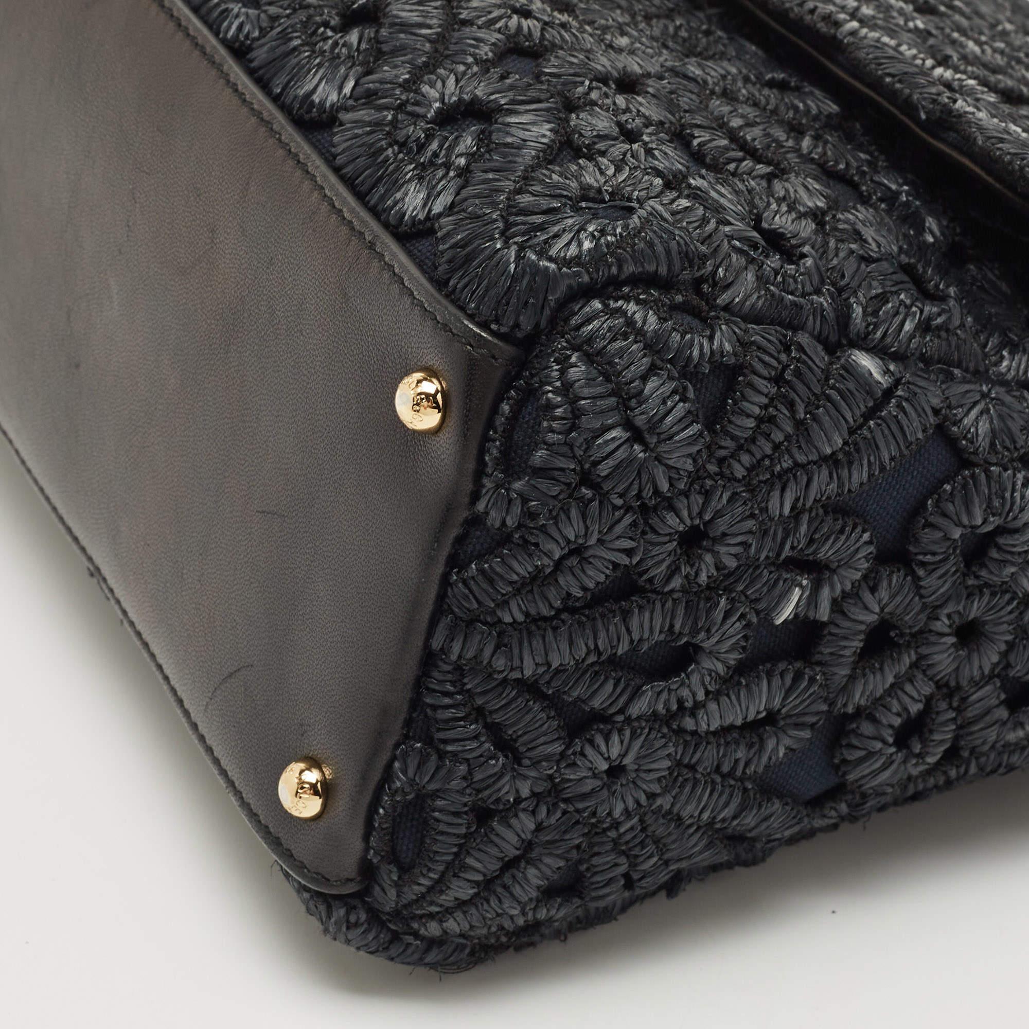 Dolce & Gabbana Black Straw and Leather Miss Dolce Top Handle Bag 2