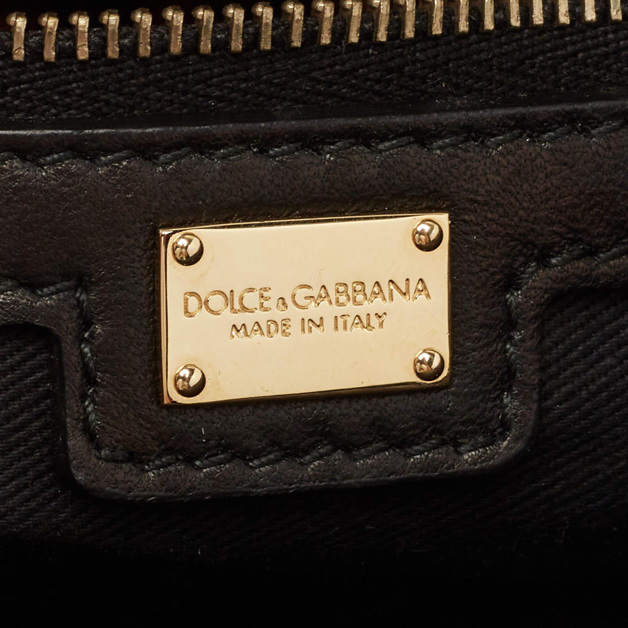 Dolce & Gabbana Black Straw and Leather Miss Dolce Top Handle Bag 5