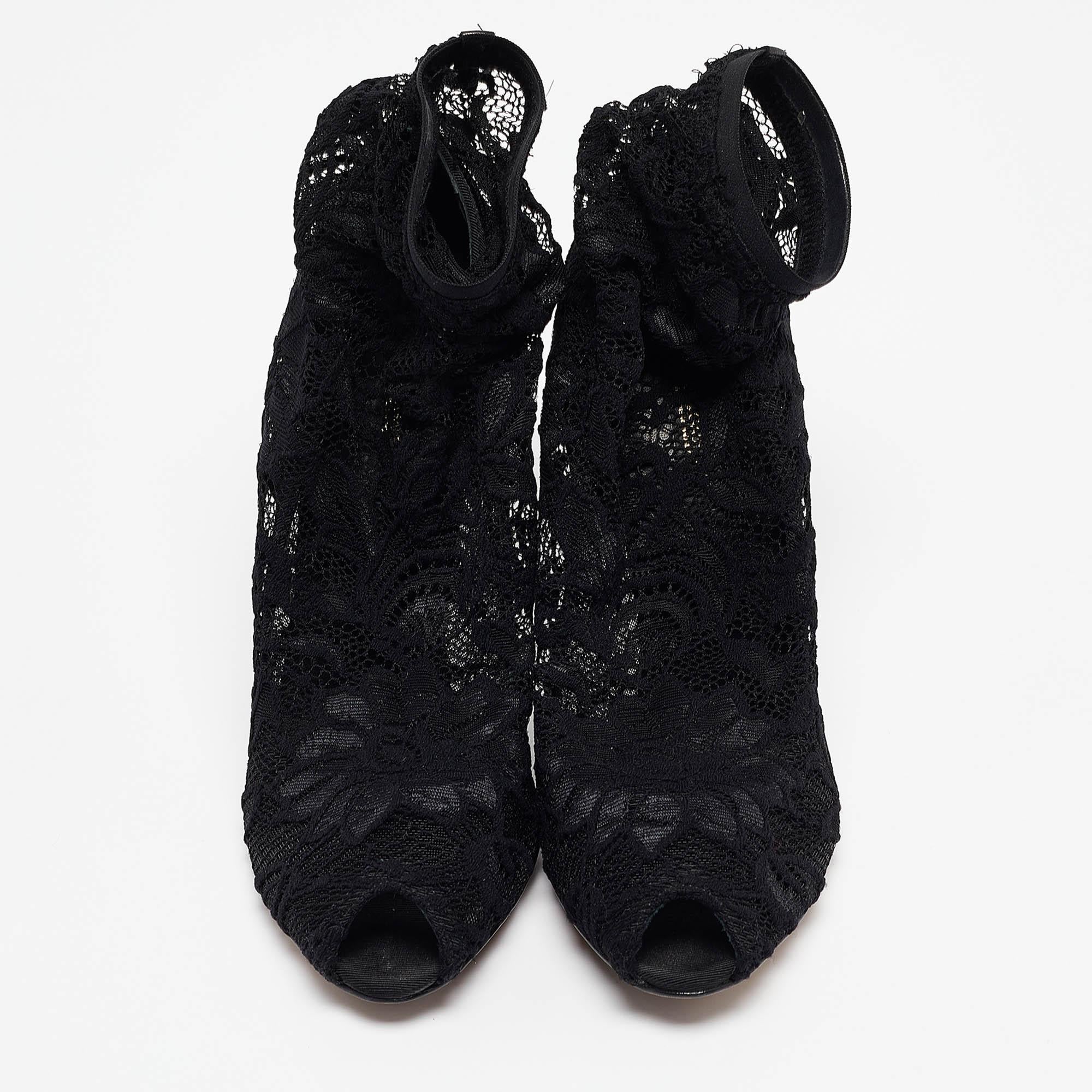 Dolce & Gabbana Botines negros de malla y encaje elástico talla 36 Negro