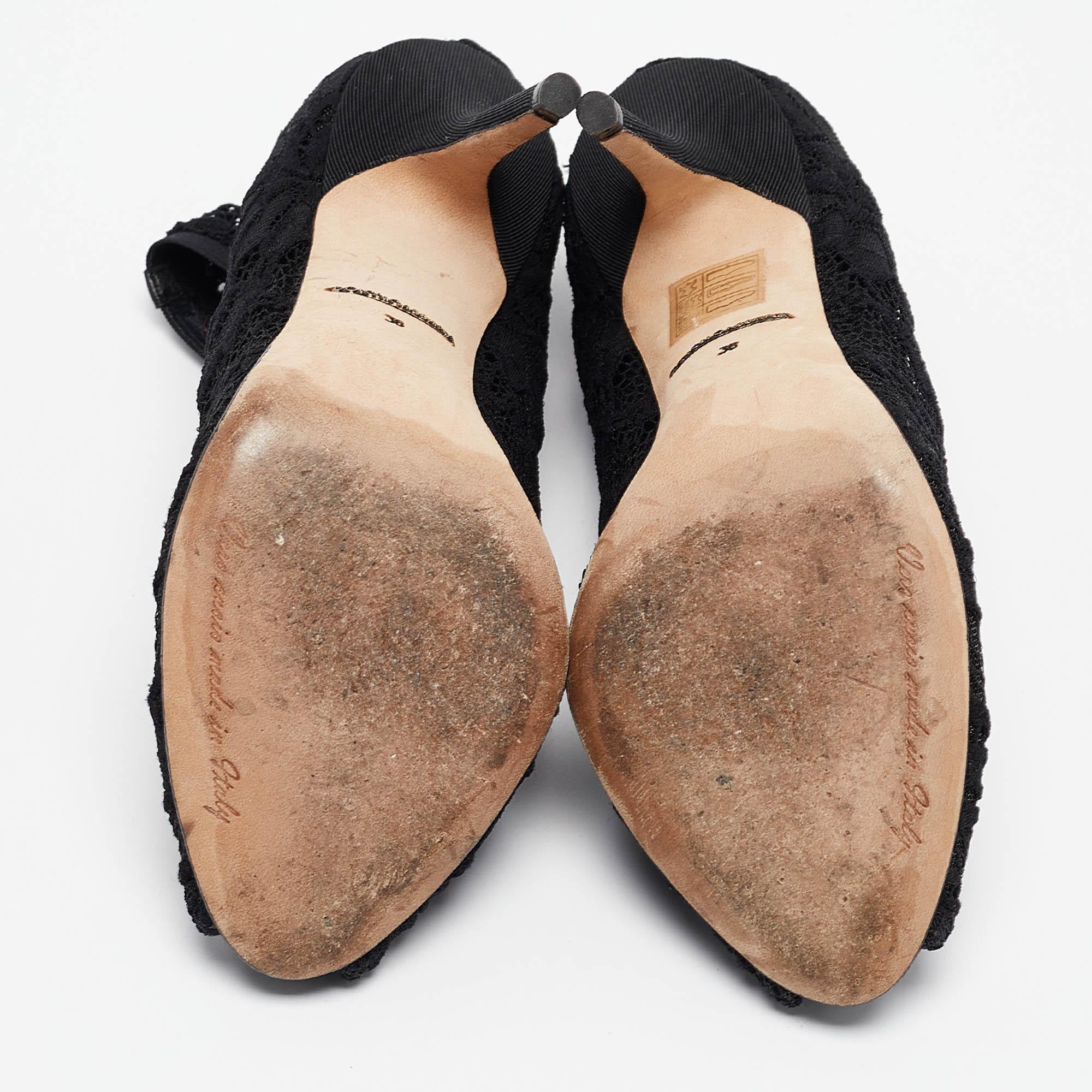 Dolce & Gabbana Botines negros de malla y encaje elástico talla 36 1
