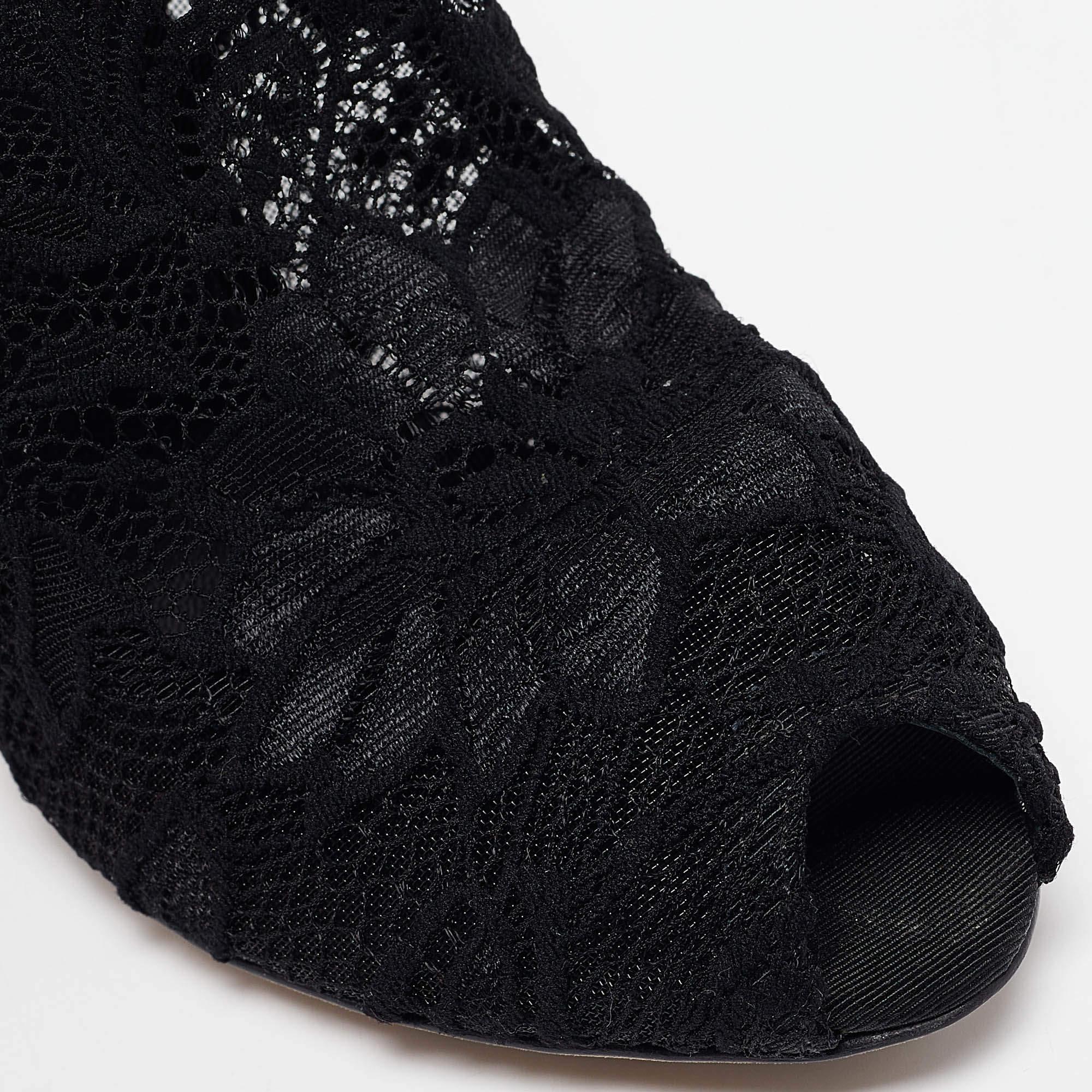 Dolce & Gabbana Botines negros de malla y encaje elástico talla 36 2