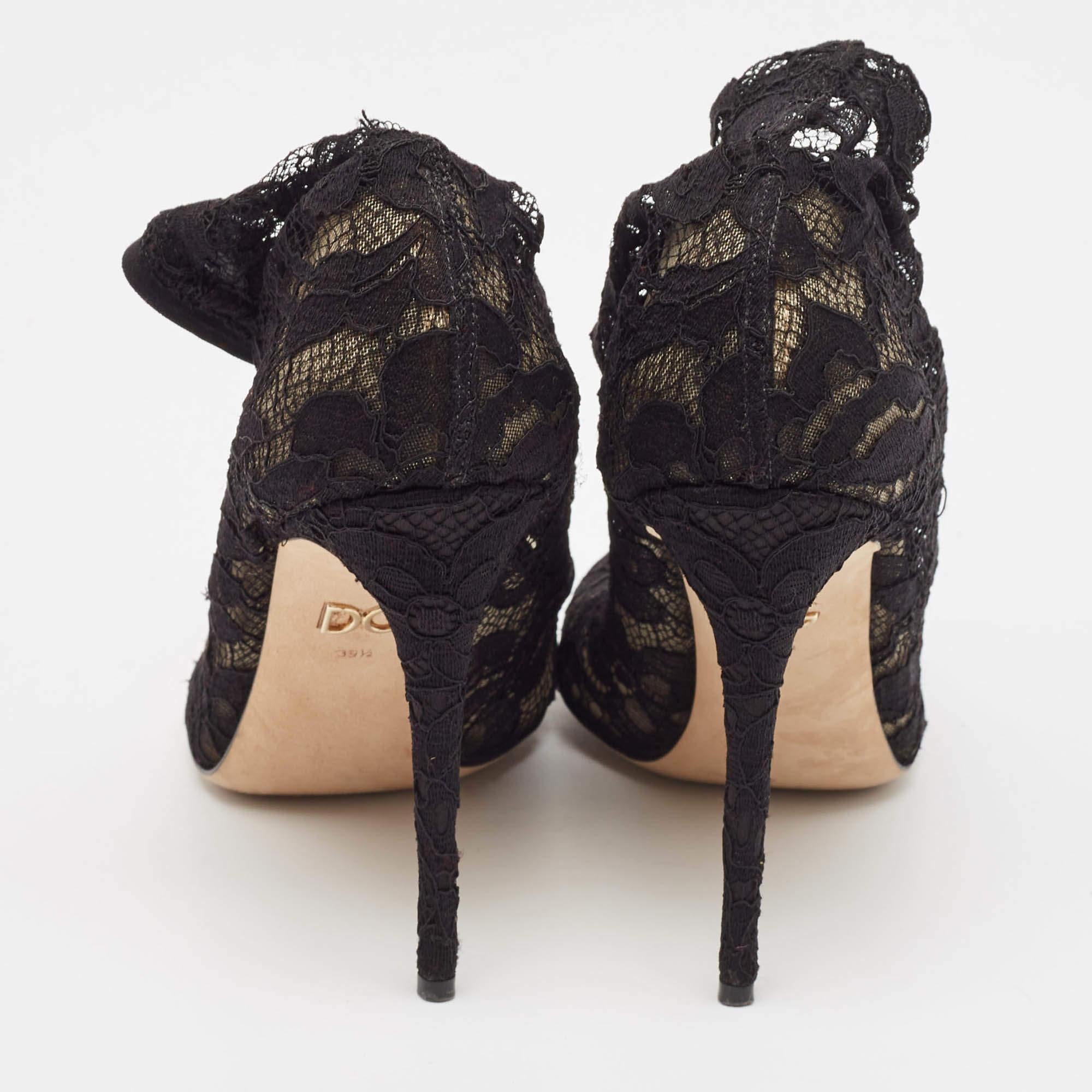 Dolce & Gabbana Black Stretch Lace Open Toe Ankle Booties Size 39.5 1