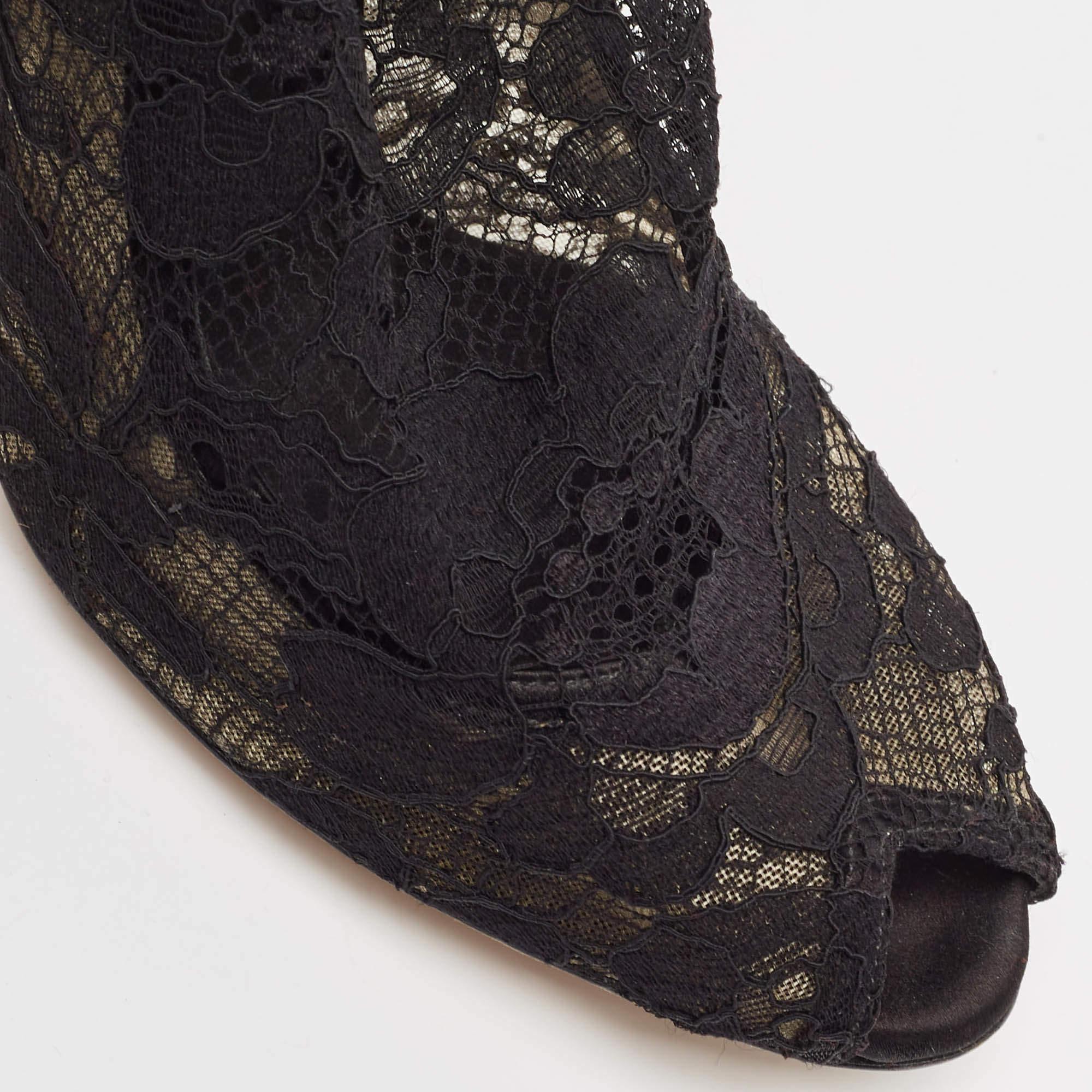 Dolce & Gabbana Black Stretch Lace Open Toe Ankle Booties Size 39.5 3