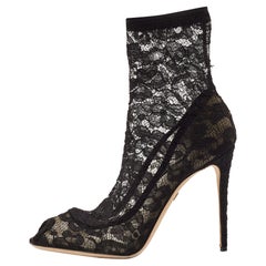 Dolce & Gabbana Black Stretch Lace Open Toe Ankle Booties Size 39.5