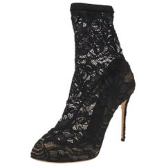 Dolce & Gabbana Black Stretch Lace Pointed Toe Ankle Booties Size 40.5