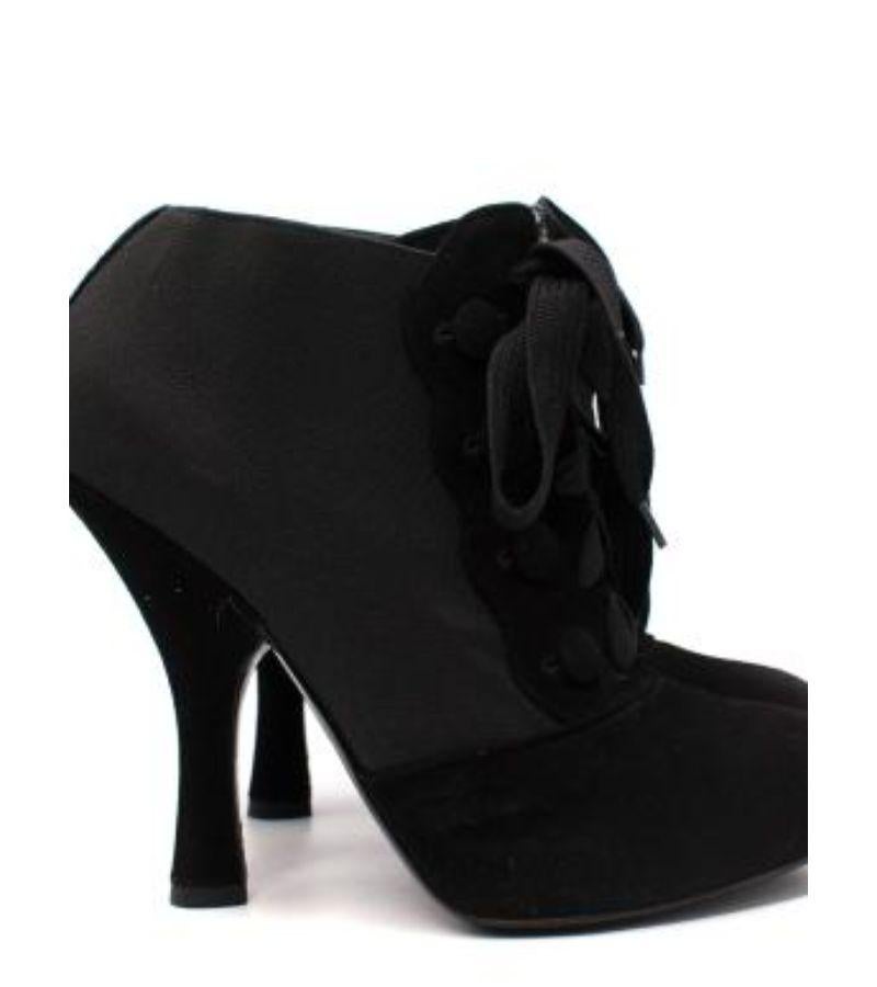 Dolce & Gabbana Black Stretch Mesh & Suede Lace-Up Heeled Booties In Excellent Condition For Sale In London, GB