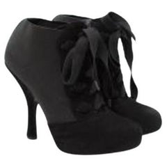 Dolce & Gabbana Black Stretch Mesh & Suede Lace-Up Heeled Booties