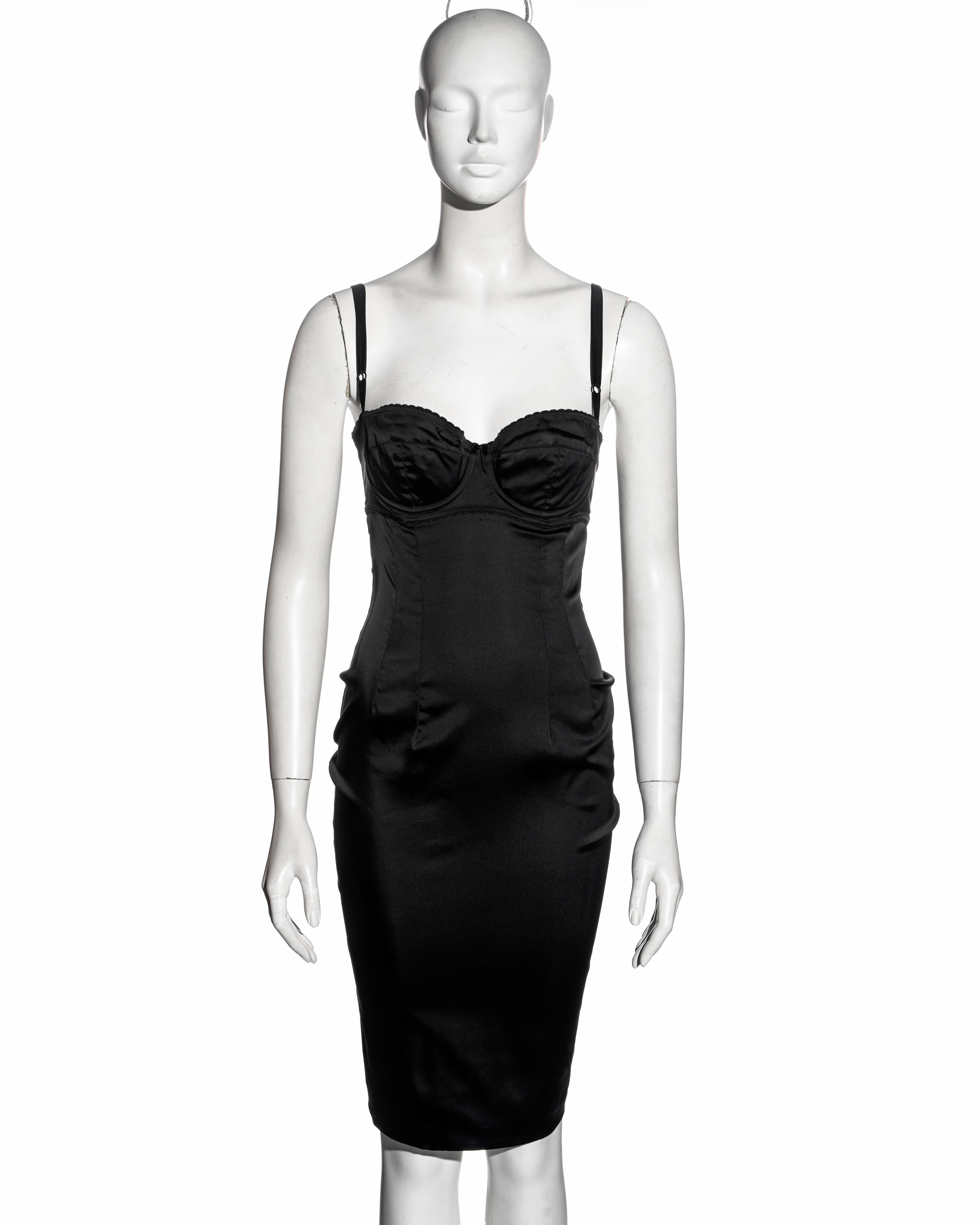 Dolce & Gabbana black stretch satin evening dress, fw 1998 In Good Condition For Sale In London, GB