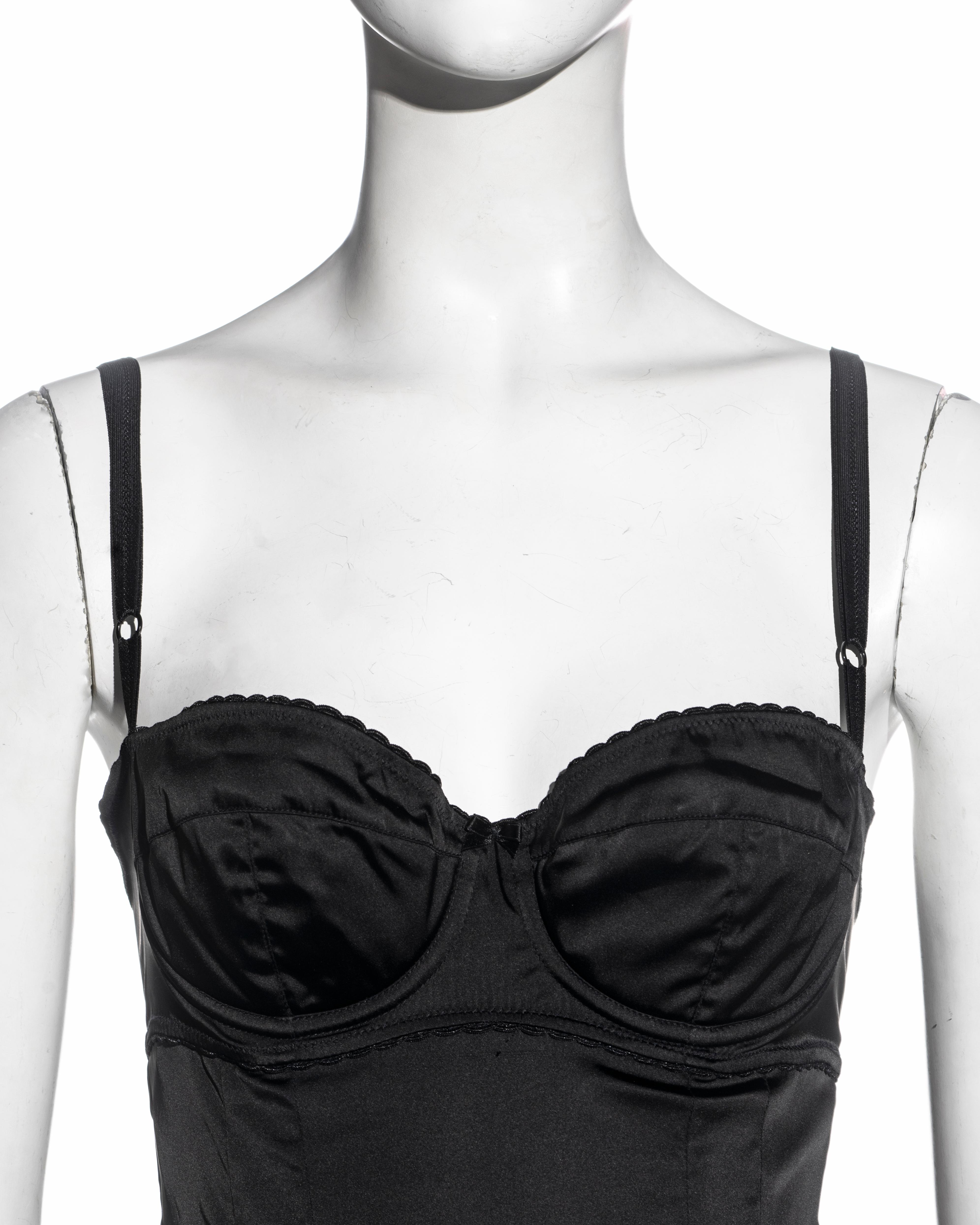 Women's Dolce & Gabbana black stretch satin evening dress, fw 1998 For Sale