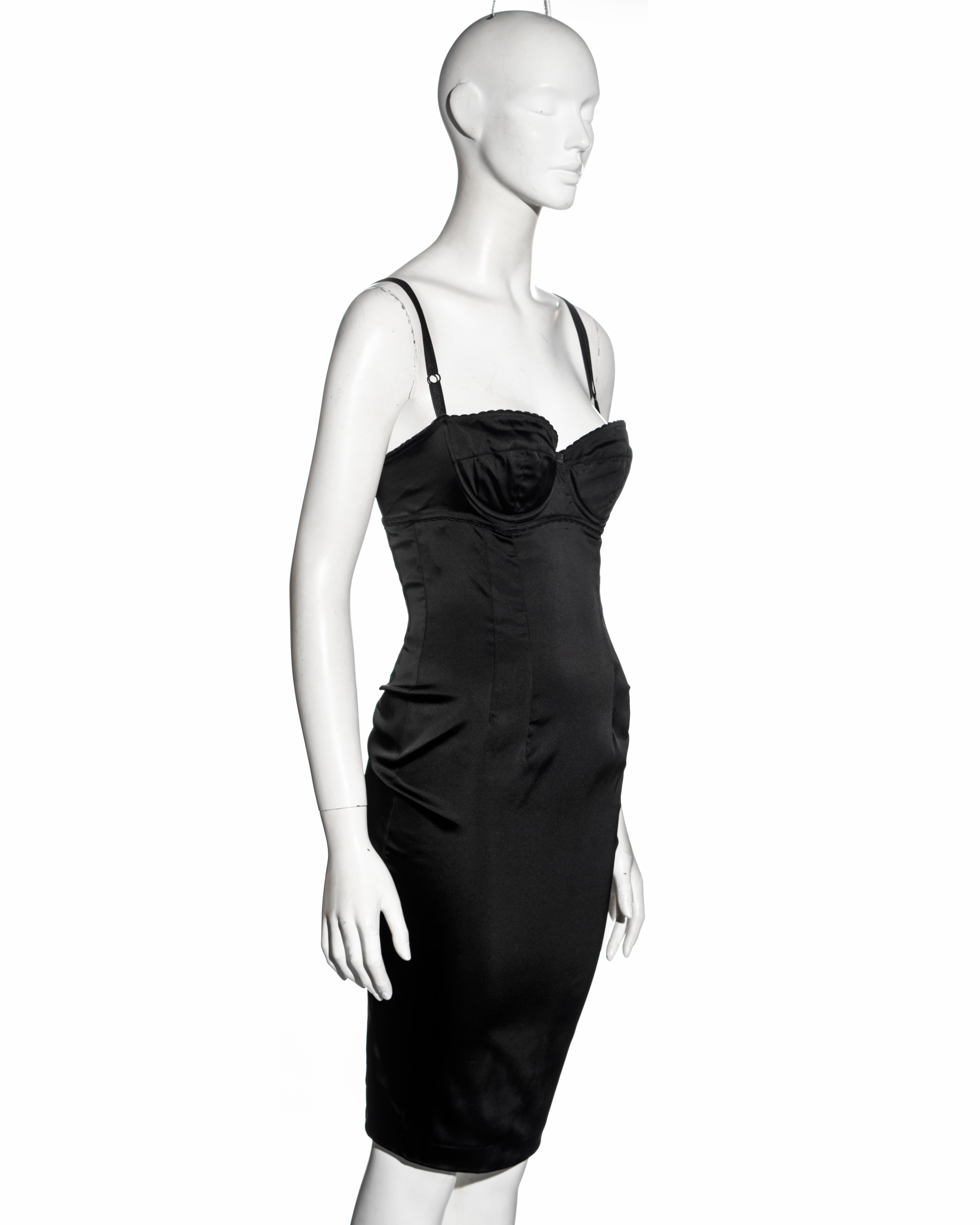Dolce & Gabbana black stretch satin evening dress, fw 1998 For Sale 4
