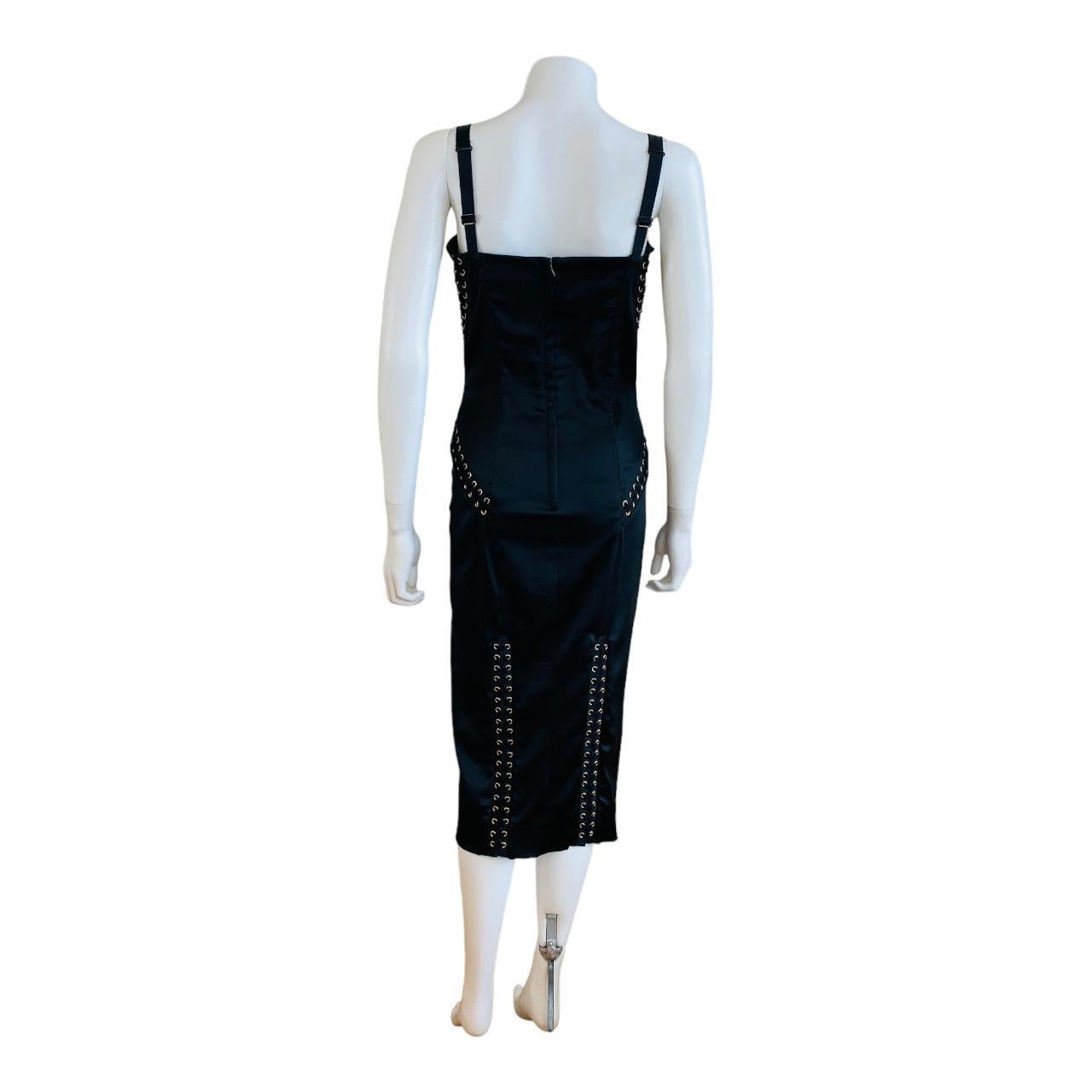 Dolce + Gabbana Black Stretch Silk Corset Lace Up Bustier Dress Gold 2019 For Sale 8