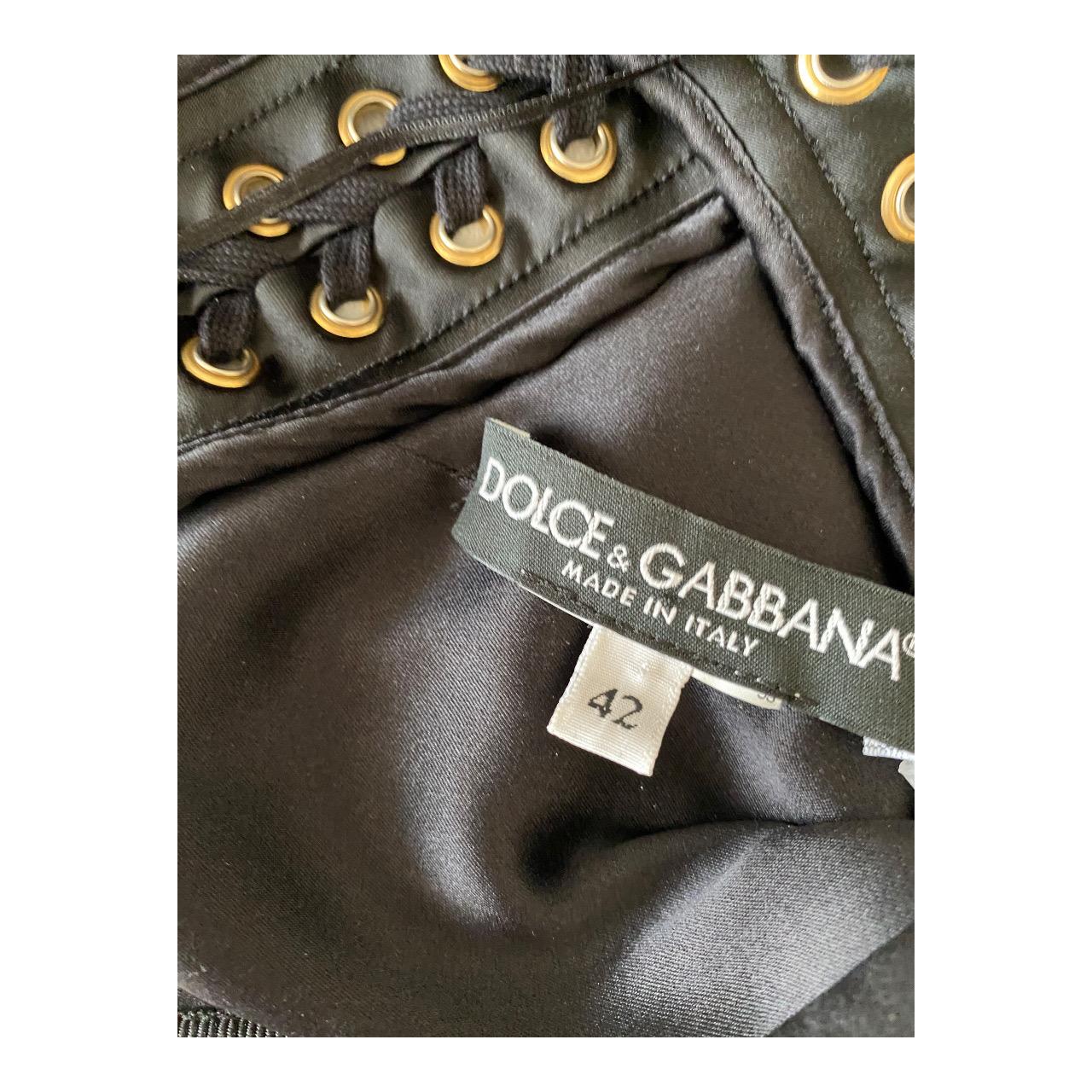 Dolce + Gabbana Black Stretch Silk Corset Lace Up Bustier Dress Gold 2019 For Sale 11