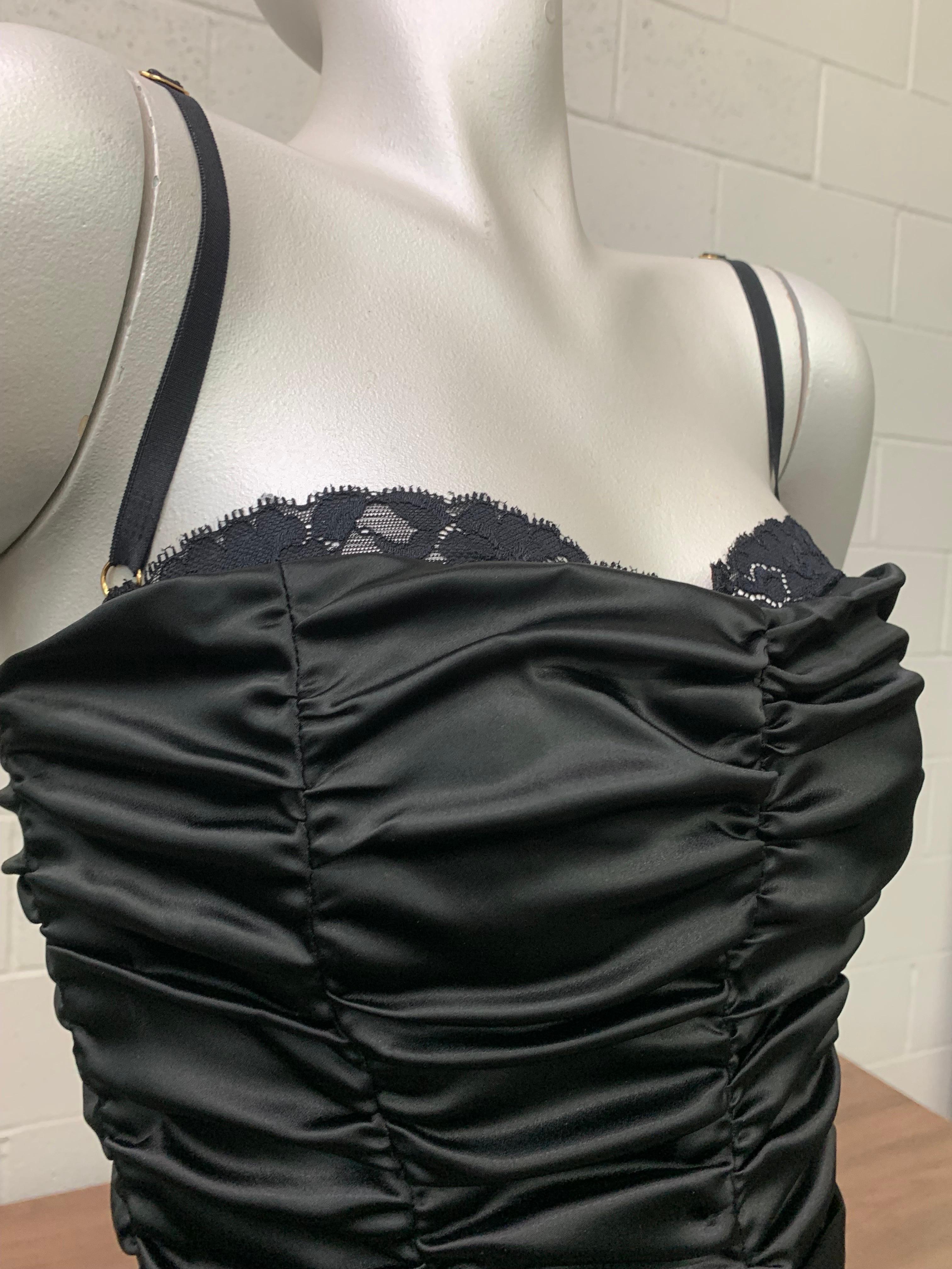 Women's Dolce & Gabbana Black Stretch Silk Ruched 2-Piece Ensemble w Bra Underpinning  For Sale