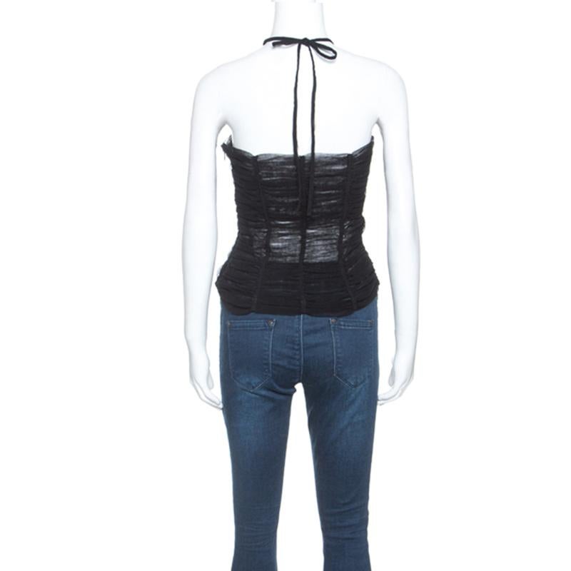 Dolce and Gabbana Black Stretch Tulle Ruched Corset Top M at 1stDibs