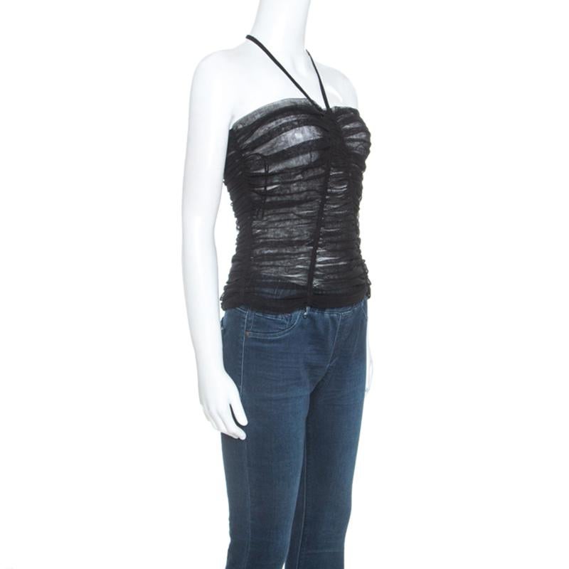 Dolce and Gabbana Black Stretch Tulle Ruched Corset Top M at 1stDibs