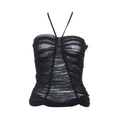 Dolce & Gabbana Schwarzer Stretch-Tüll Gerüschtes Korsett-Top M
