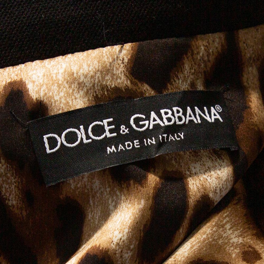 Dolce & Gabbana Black Stretch Wool Basketweave Pea Double Breasted Coat IT 42 In New Condition In Dubai, Al Qouz 2