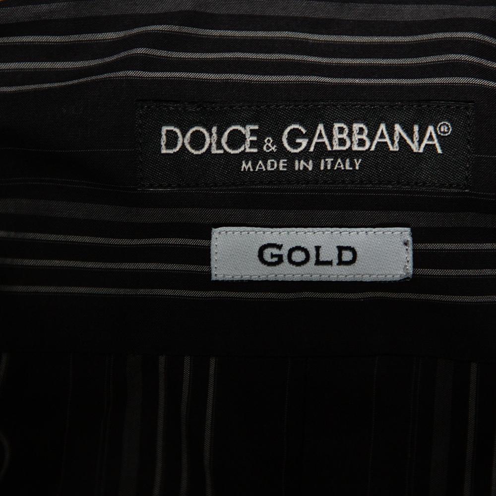 Dolce & Gabbana Schwarz gestreiftes Hemd aus Baumwolle mit goldenem Etikett M Herren im Angebot