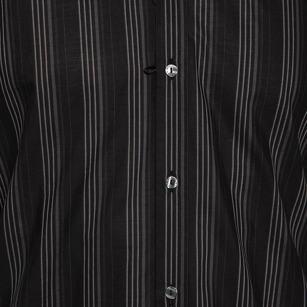 Dolce & Gabbana Black Striped Cotton Gold Label Shirt M For Sale 2