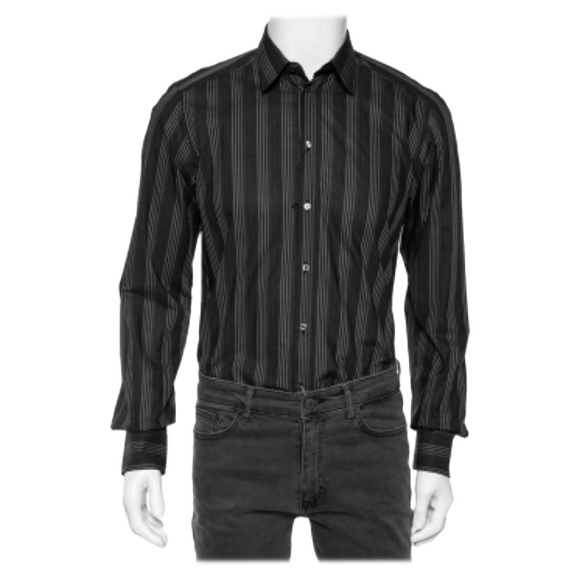 Dolce & Gabbana - Camicia in cotone a righe nere con etichetta dorata M