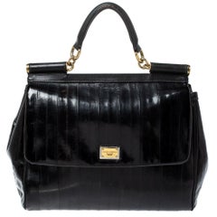 Dolce & Gabbana Black Striped Leather Large Miss Sicily Tote