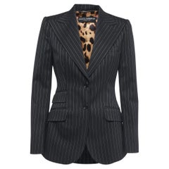 Dolce & Gabbana Black Striped Wool Tailored Blazer