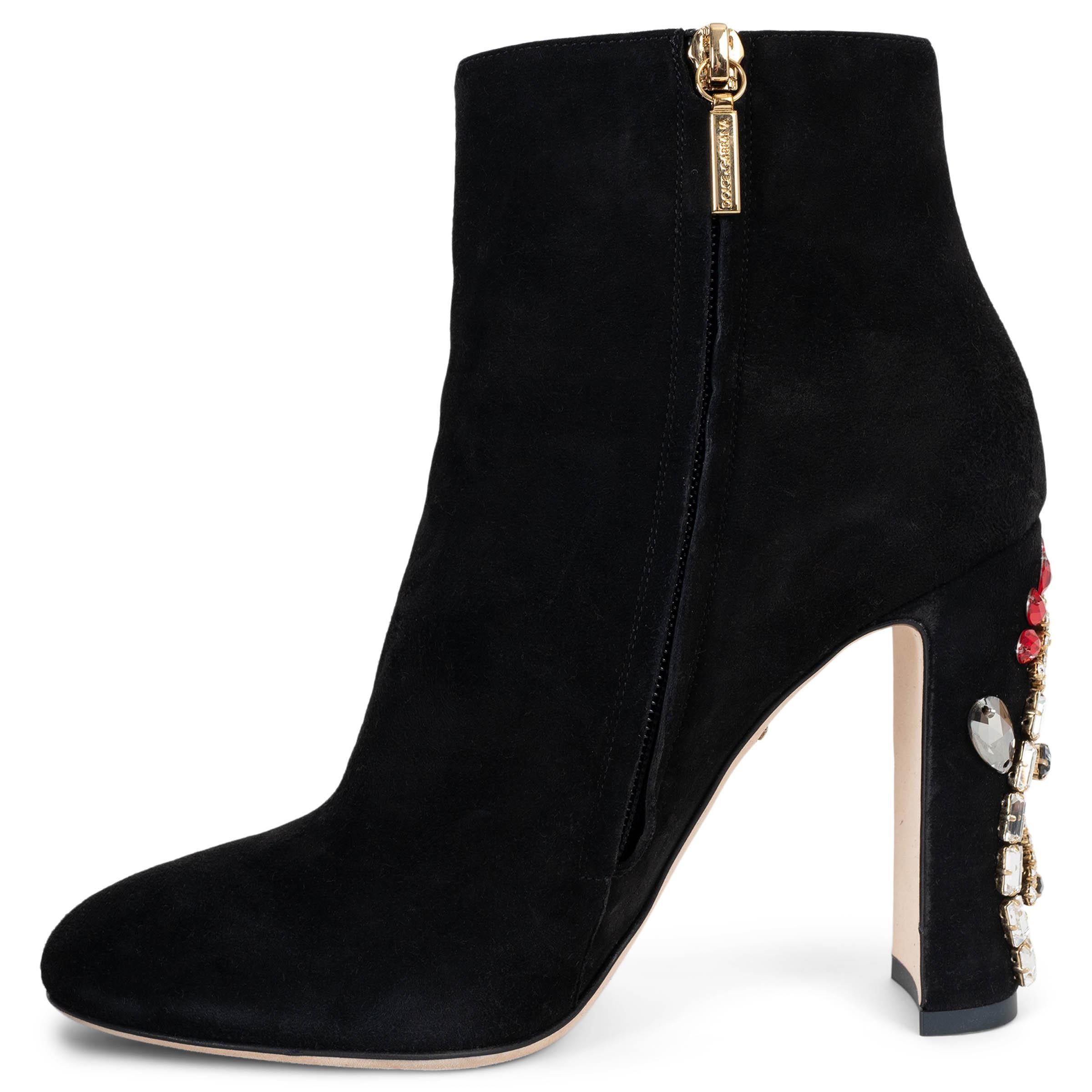 Nero DOLCE & GABBANA camoscio nero 2016 CRYSTAL FLOWER BOOTIES Stivali Scarpe 38 in vendita