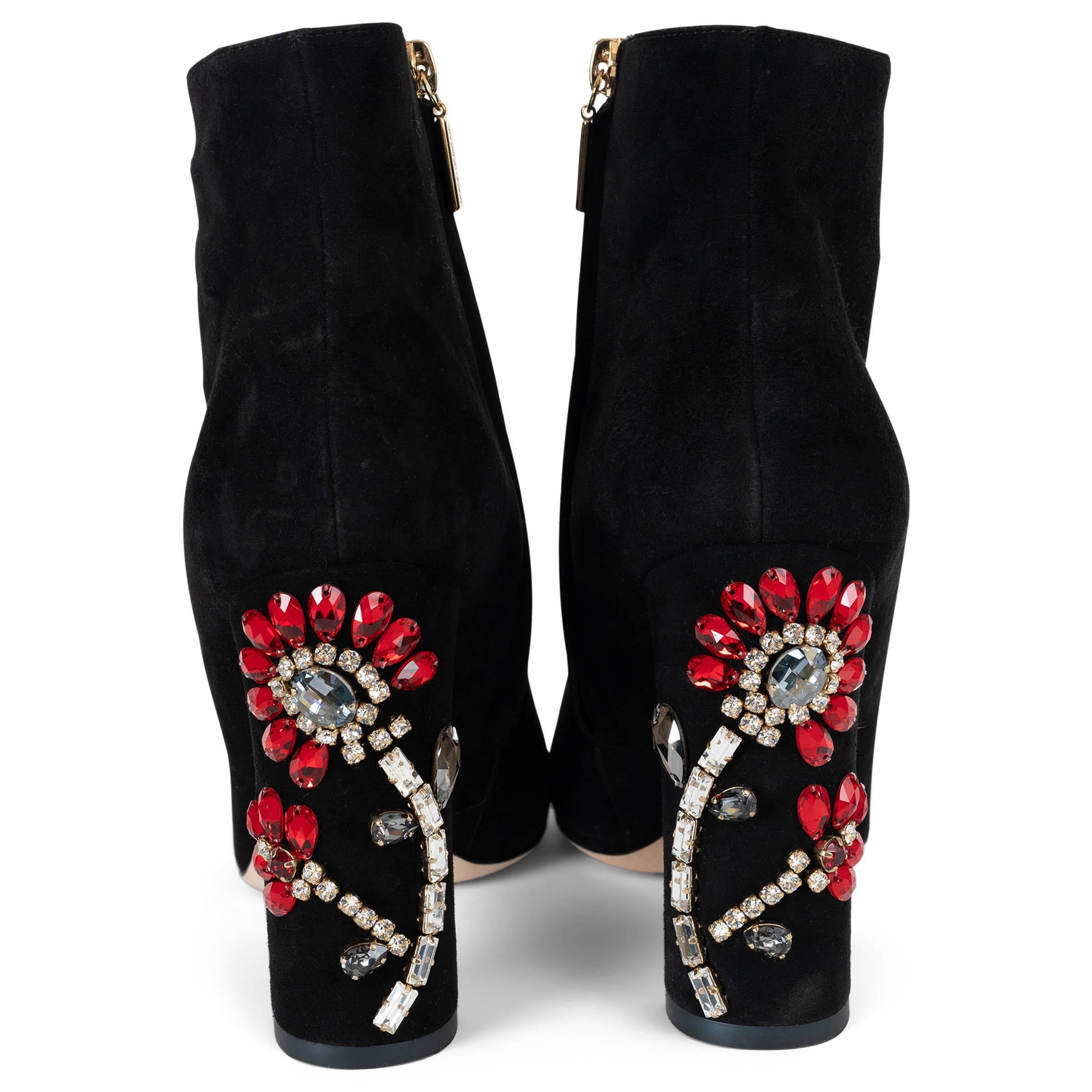 DOLCE & GABBANA camoscio nero 2016 CRYSTAL FLOWER BOOTIES Stivali Scarpe 38 In condizioni ottime in vendita a Zürich, CH